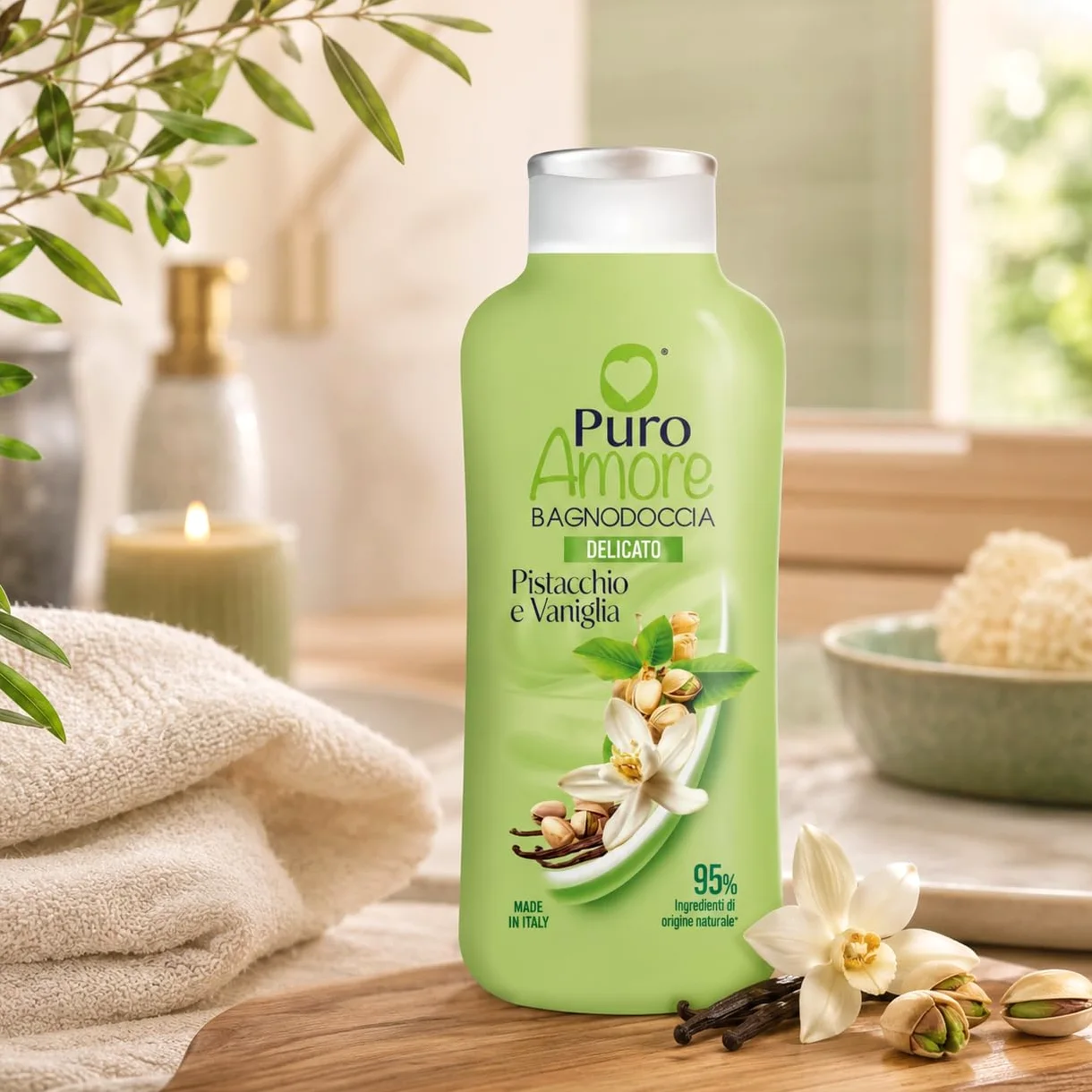 Bagnodoccia Delicato Pistacchio e Vaniglia 650 ml, Profumazione Dolce e Avvolgente, 95% Ingredienti di Origine Naturale, Made in Italy, Varianti 3 Pezzi 6 Pezzi 12 Pezzi (12 x 650 ml)