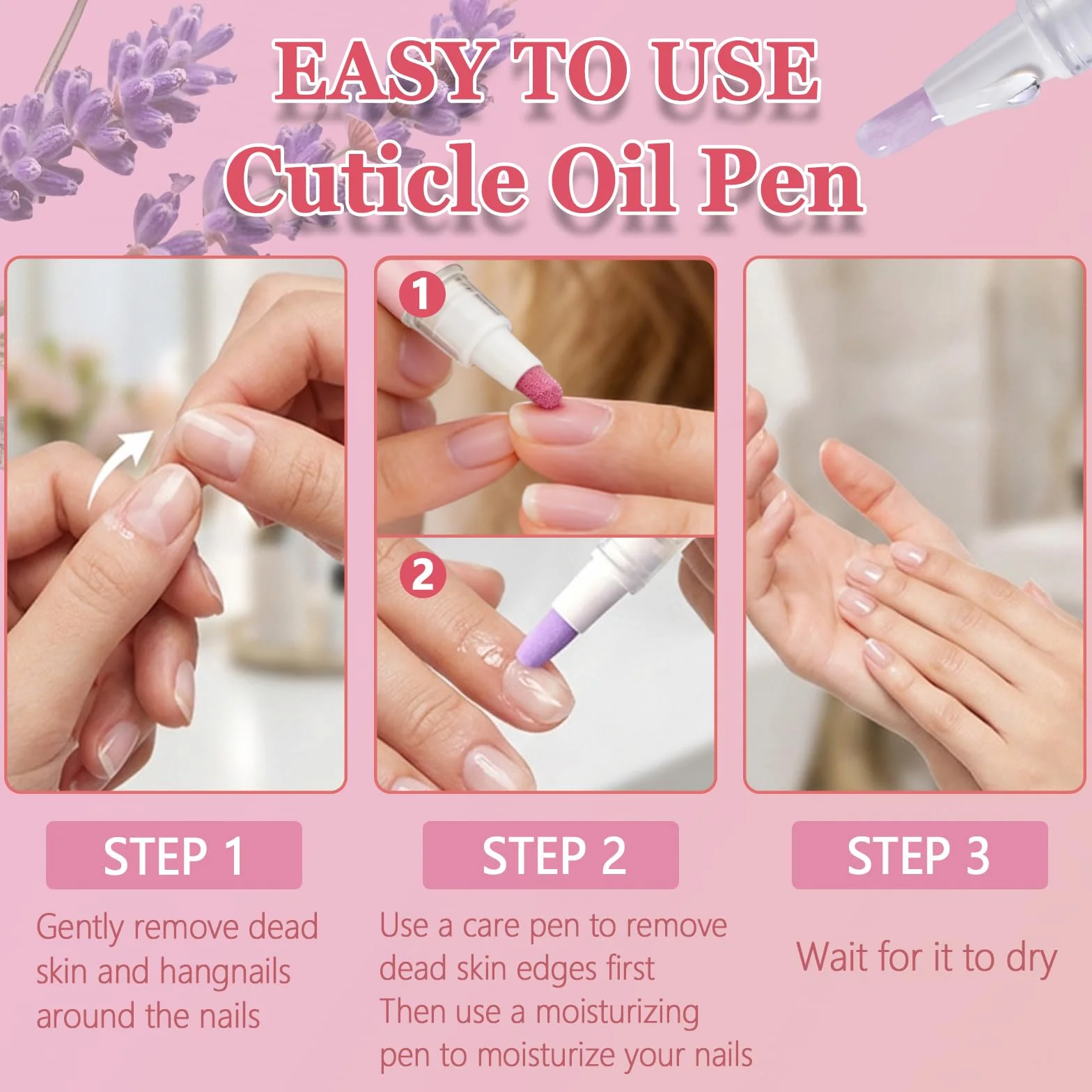 2PCS Penna Spingi Cuticole 2 in 1, Penna 3 in 1 con olio per cuticole, Olio Cuticole Unghie, 3-In-1Nail Care Pen, Nutriente E Lucidante,Cura Delicata,Adatto Per Unghie Secche E Danneggiate