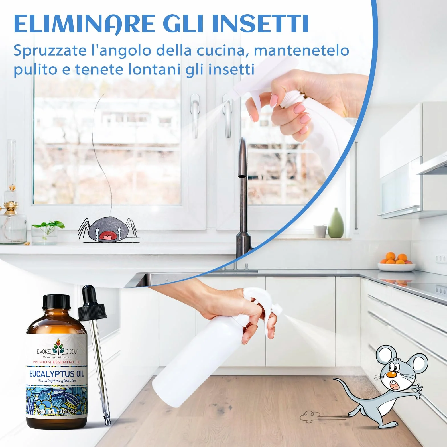 EVOKE OCCU Olio Essenziale Eucalipto 118ml Puro per Aromaterapia e Cura della Pelle