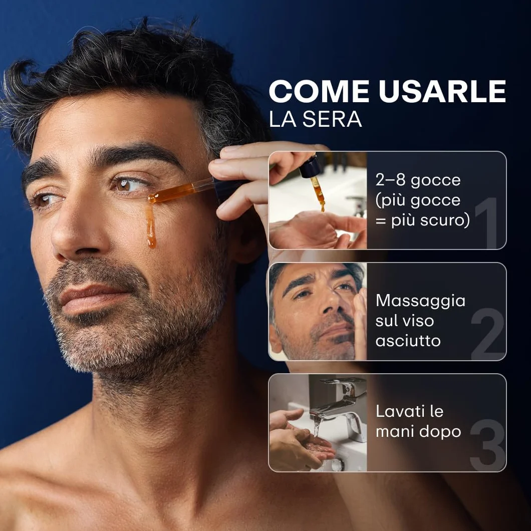 SERLINO LAB Gocce Autoabbronzanti 30 ml, siero abbronzante, Abbronzatura naturale senza sole con DHA + Eritrulosio, Aloe Vera e Acido Ialuronico, Durata 3‑4 giorni, Made in Italy