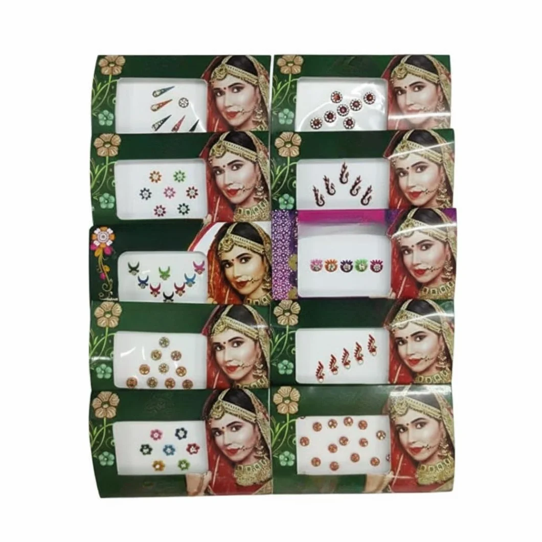 KULIA Set di bindi di design con punti rotondi e pietre multicolore per donne e ragazze, collezione tradizionale indiana di abbigliamento da sposa e da festa. Confezione da 8 bindi per la fronte.