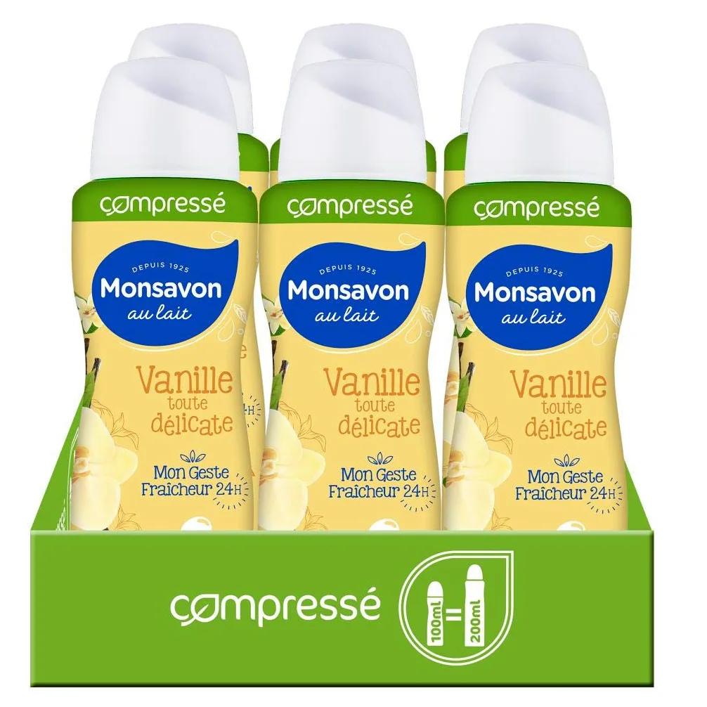 Monsavon - Deodorante alla vaniglia, tutto delicato, compresso, 6 x 100 ml