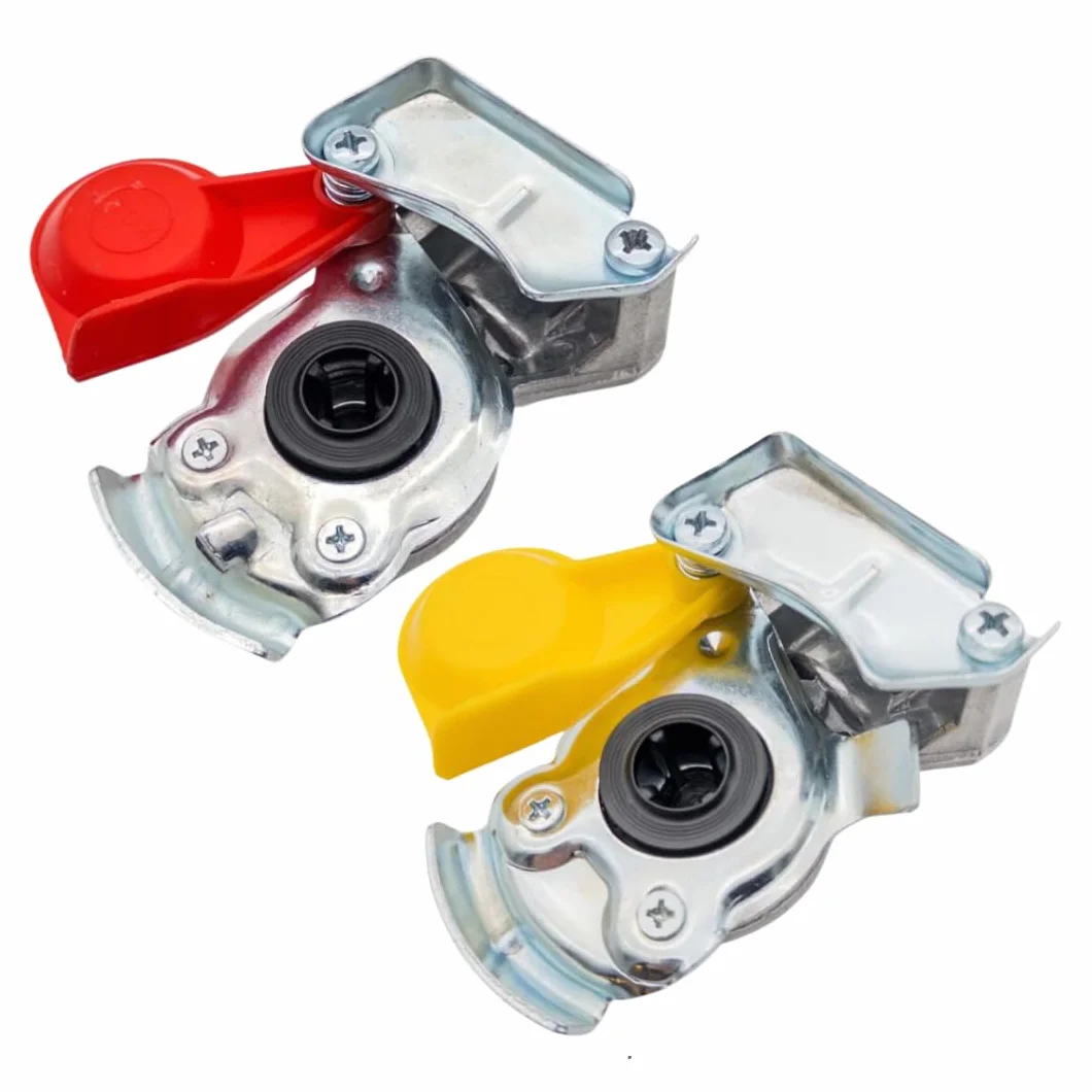 Testina frizione M22 con valvola, rosso-giallo, set idraulico, doppia linea con valvola, aria compressa, filettatura di collegamento M22 x 1,5, scorte per trattore, rimorchi, camion, veicoli