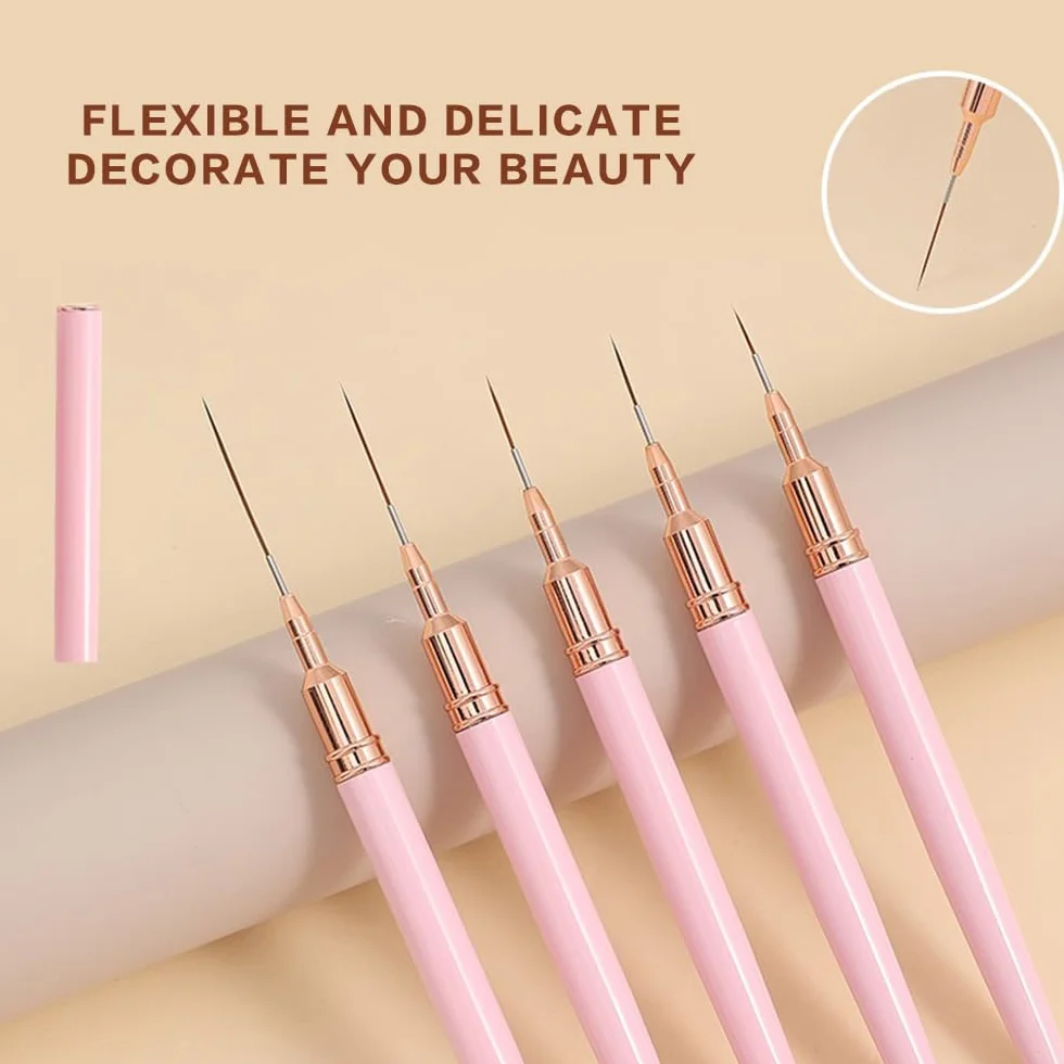 5Pezzi Pennelli per Unghie, Pennelli per Nail Art, pennello Sottile Nail Art Pennelli Set per Disegnare Linee Fini Attrezzo