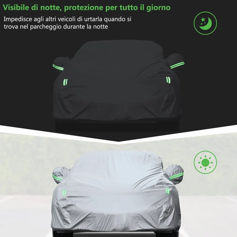 Telo Copriauto Impermeabile Antipolvere Anti UV Anti Vento 470 x 180 x 150 cm Universale Argento