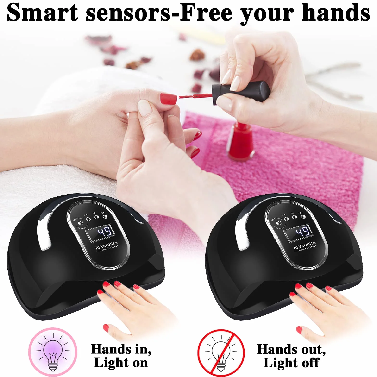 Lampada UV LED Lampada Unghie 168W Professionale, 4 Timer con 10s/30s/60s/99s, Fornetto per Manicure/Pedicure Permanente Smalto Semipermanente, Display LED Automatico Sensore