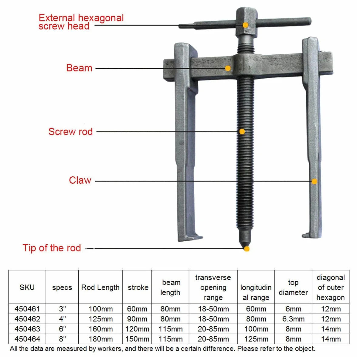 KATSU Estrattore per Cuscinetti a due Ganasce 6" 150mm Acciaio al Carbonio 2 Bracci