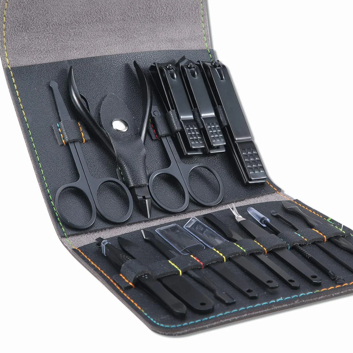 Tagliaunghie Set Professionale - Grooming Kit Strumenti per Manicure e Pedicure 16pcs con Lussuosa Custodia da Viaggio in Pelle (Nero)