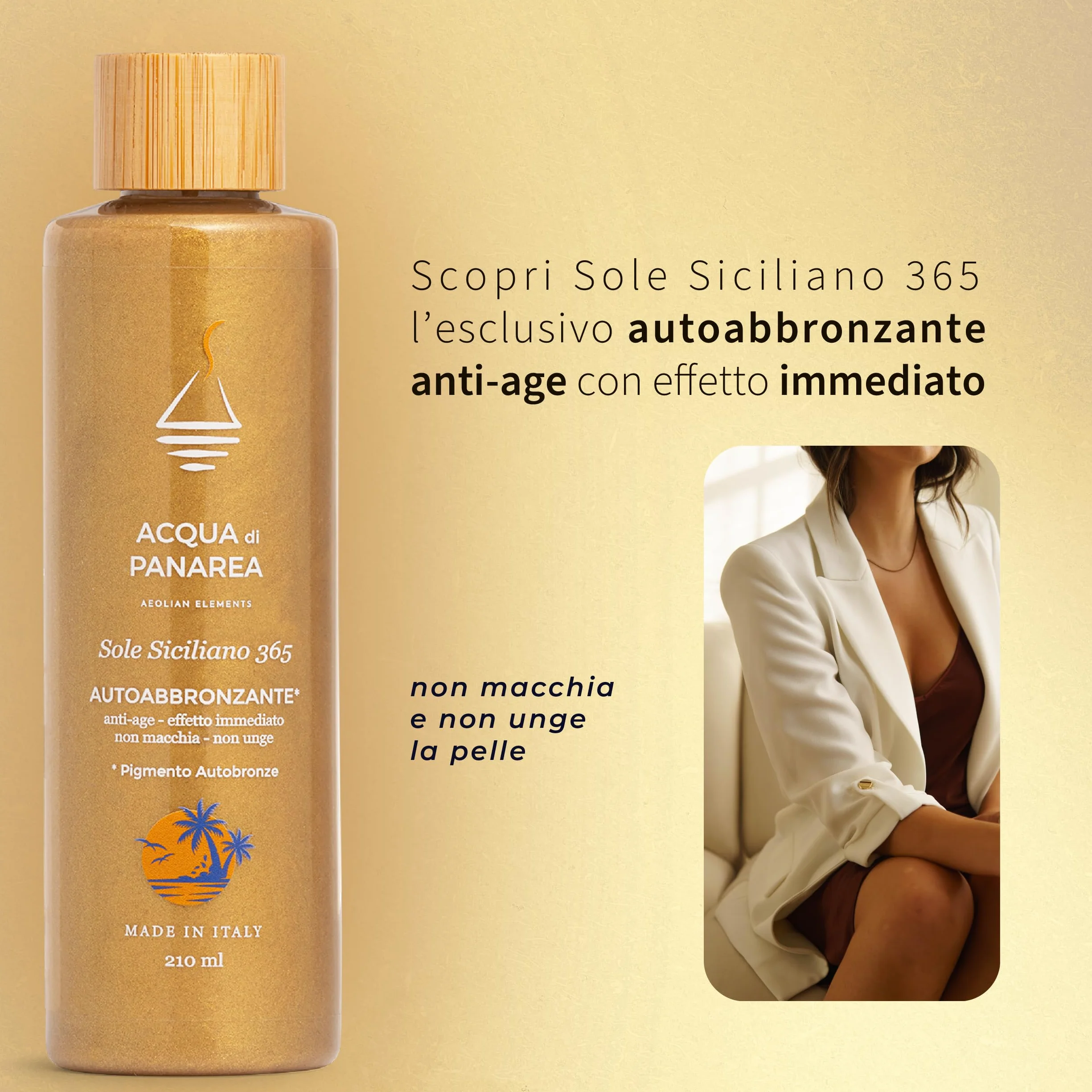 ACQUA DI PANAREA Sole Siciliano 365 Siero Crema Autoabbronzante Viso e Corpo Illuminante, Gocce Autoabbronzanti Viso Antirughe Idratante Con DHA e Acqua Termale Vulcanica 210 ml