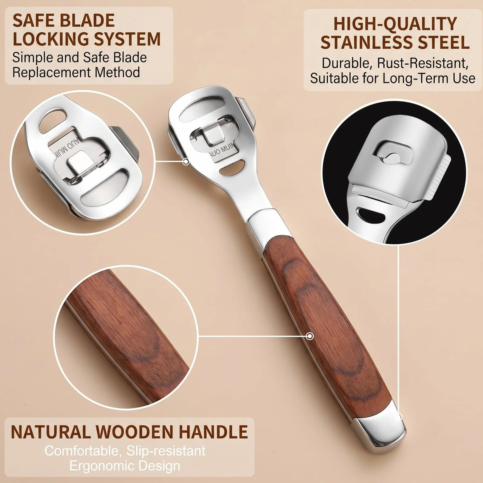 Kit per Pedicure con 10 Lame, Raschietto Rimuovi Calli, Manico in Legno, Cura Piedi Professionale