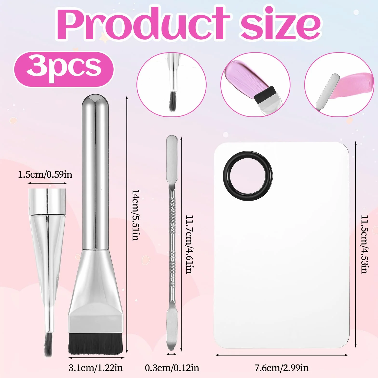 JJUNW Set di 3 tavolozze per make-up in acciaio inox, con spatola e pennello per fondotinta, tavolozza di miscelazione cosmetica per fondotinta