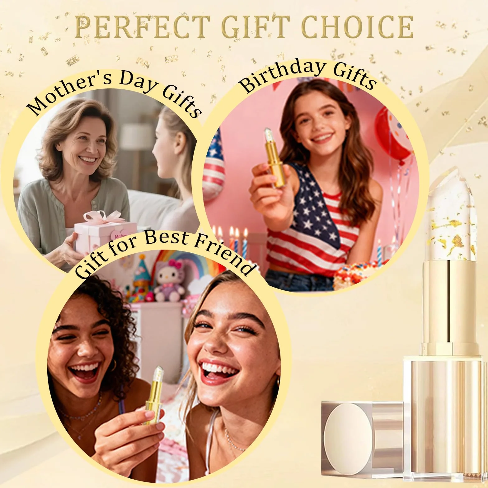 2 Pcs Reveline Rossetto Adattivo, Rossetto PH Reagente, Foglia Gold Lipstick Color-Changing, Cura delle labbra, Burrocacao Idratante, Tenuta 24 ore, PH Temperature Lip Balm