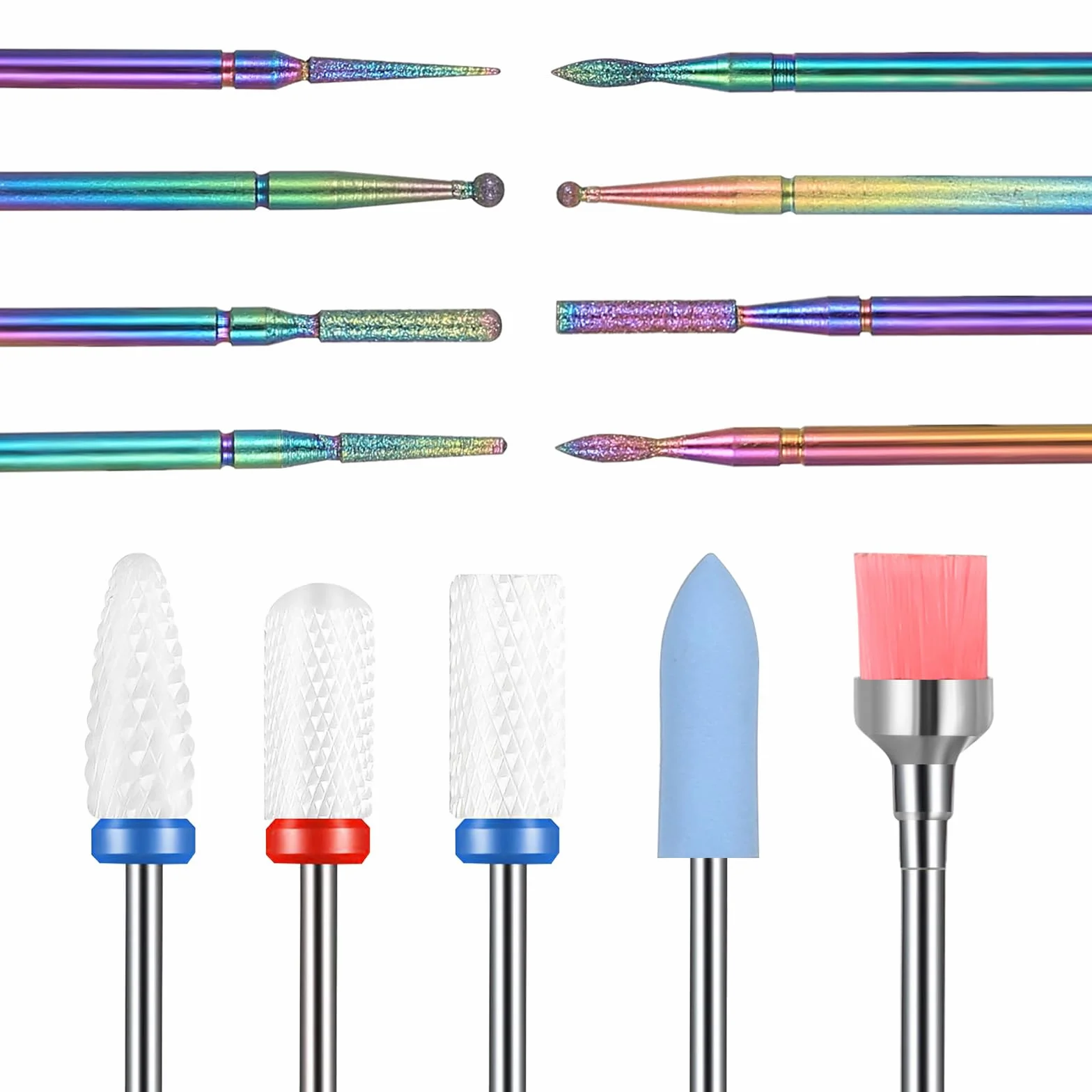 13 PzPunte Fresa Unghie Professionale, Punte Fresa per Unghie da 3/32": 3 punte in carburo di tungsteno, 3 puntes in ceramica, 6 puntes in metallo e 1 pennello, per unghies in gel acrilico manicure