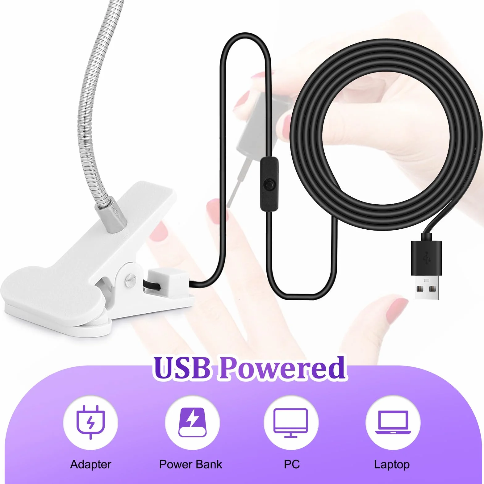 Lampada UV LED Unghie 3W Regolabile Portatile con Clip USB Argento