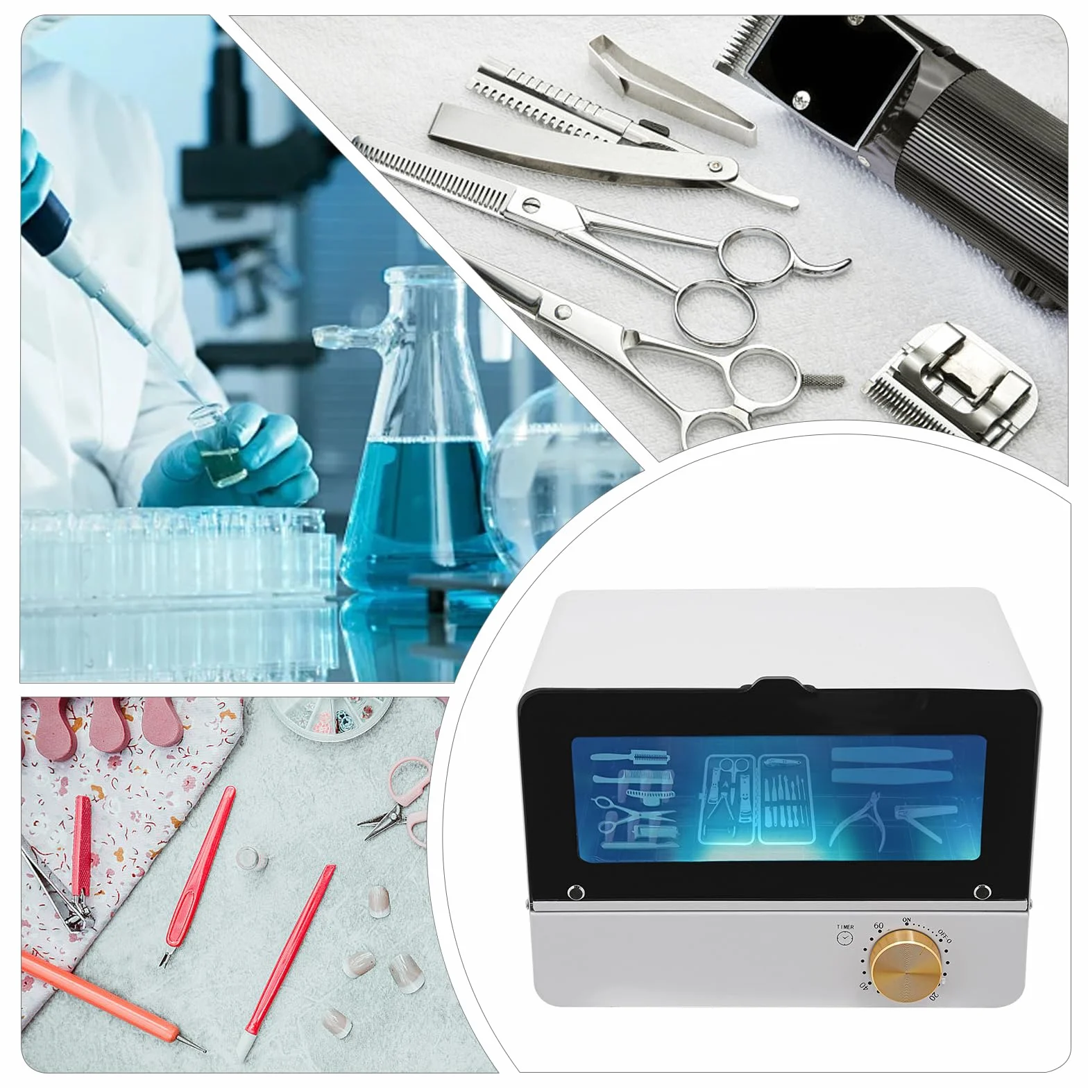 Sterilizzatore UV ozono 6L, armadio disinfezione strumenti manicure acconciatura, 185-254nm timer 0-60min, sicurezza anti-UV porta vetro silenzioso, per unghie salone bellezza domestica, bianco