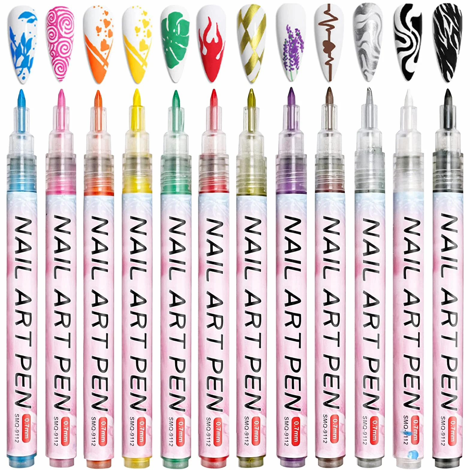 12 Pezzi 3D Nail Art Pen, Owelth Smalto in Penna per Pittura Decorazioni Unghie per Disegno, Penna per Fai Da te Graffiti Pen Manicure Strumenti Bellezza Adorna Regalo per Halloween Natale