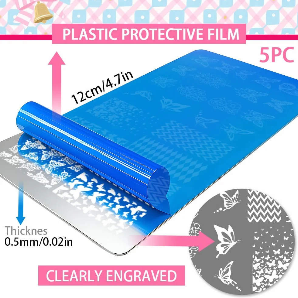 PH PandaHall 5pcs Farfalle Fiamme Nail Stamping Piastre Cuori Fiori Nail Art Modelli Zodiaco Manicure Art Stencil Sole Luna Stella Unghie Design Timbro per Donne Manicure Salone Stampa fai da te