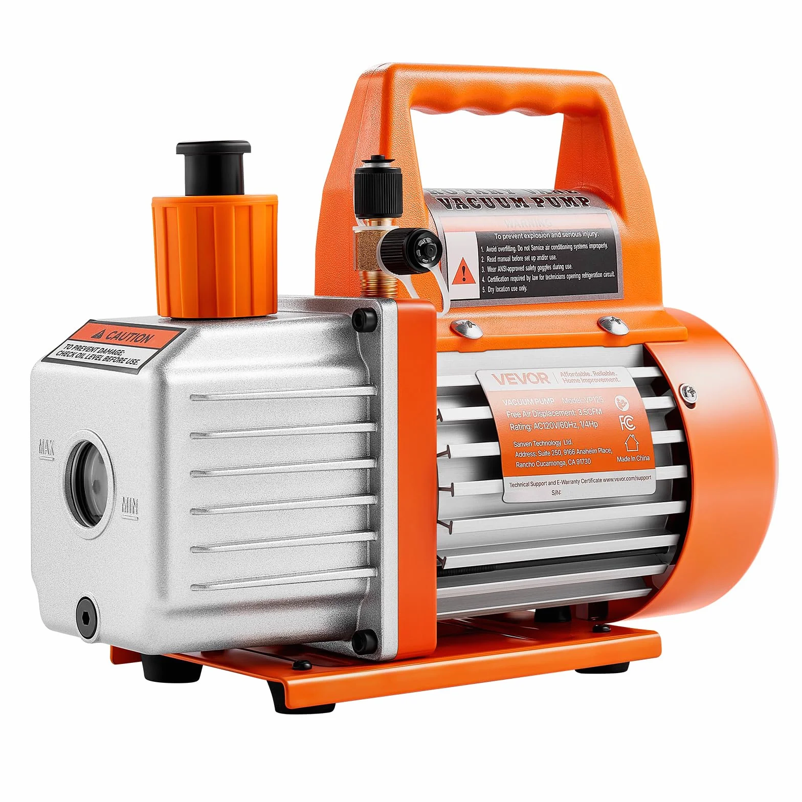 VEVOR Pompa per Vuoto 100 L/min a Palette Rotanti Monostadio HVAC R134a R22 R410a