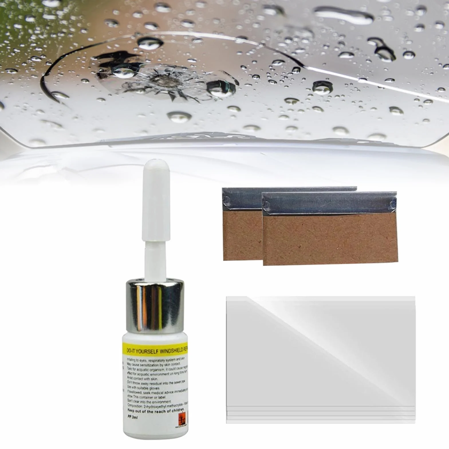 Kit Riparazione Crepe Vetro per Parabrezza Auto, Set Repair Liquido