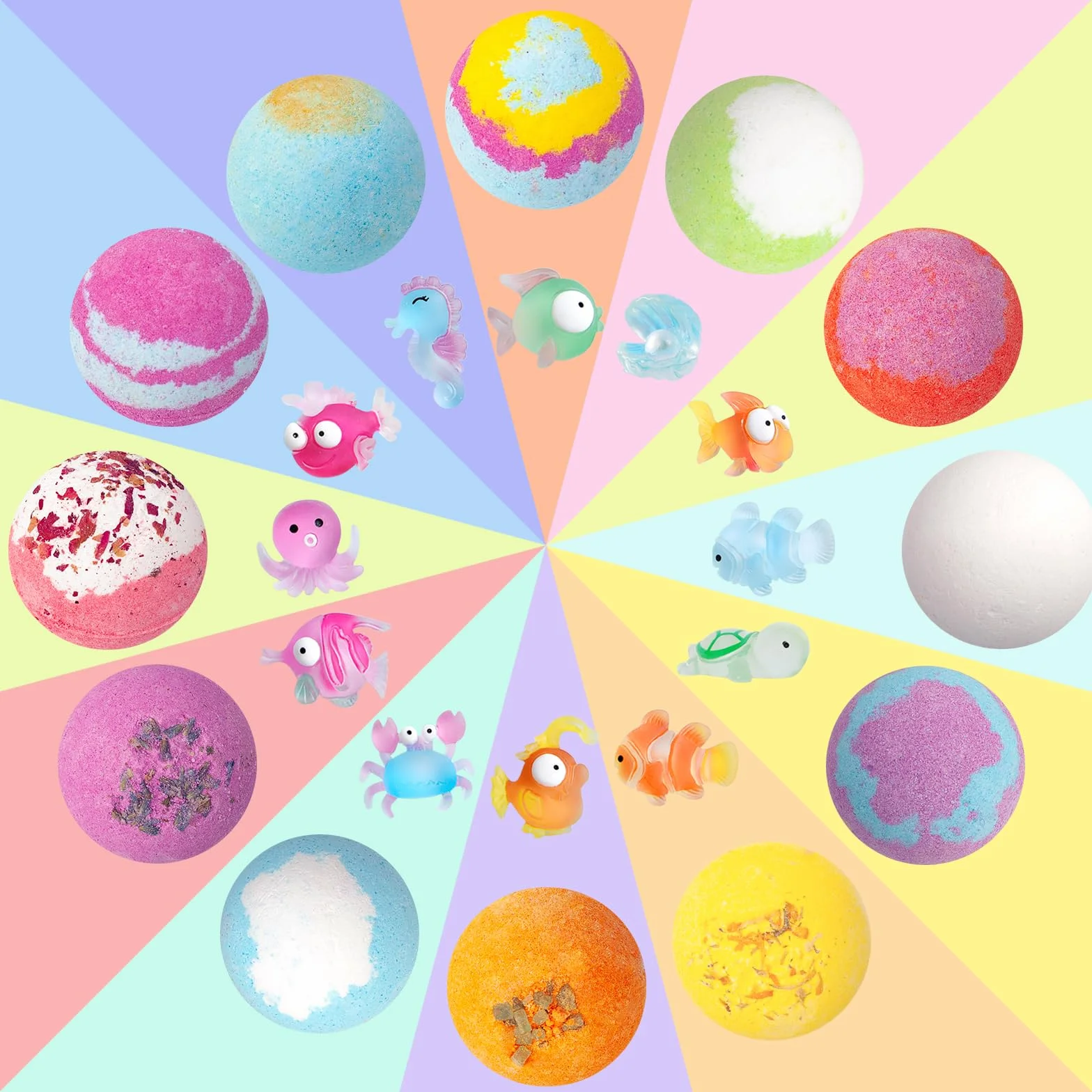 Bombe da bagno per bambini, 12 unità, bombe da bagno con giocattolo a sorpresa all'interno, bombe da bagno in schiuma naturale e organica, regali di Pasqua per bambini e bambine
