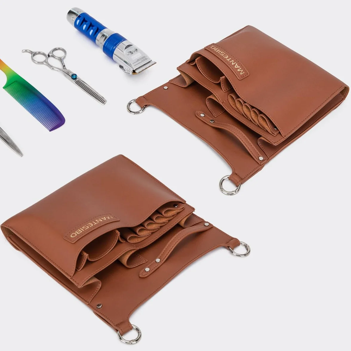Marsupio per Parrucchiere, Marsupio per Strumenti per Parrucchieri, Marsupio per Forbici, per Taglio di Capelli con Tracolla Regolabile per Pettini, Rasoi, Forbici, Clip (LQ-IT Marrone)