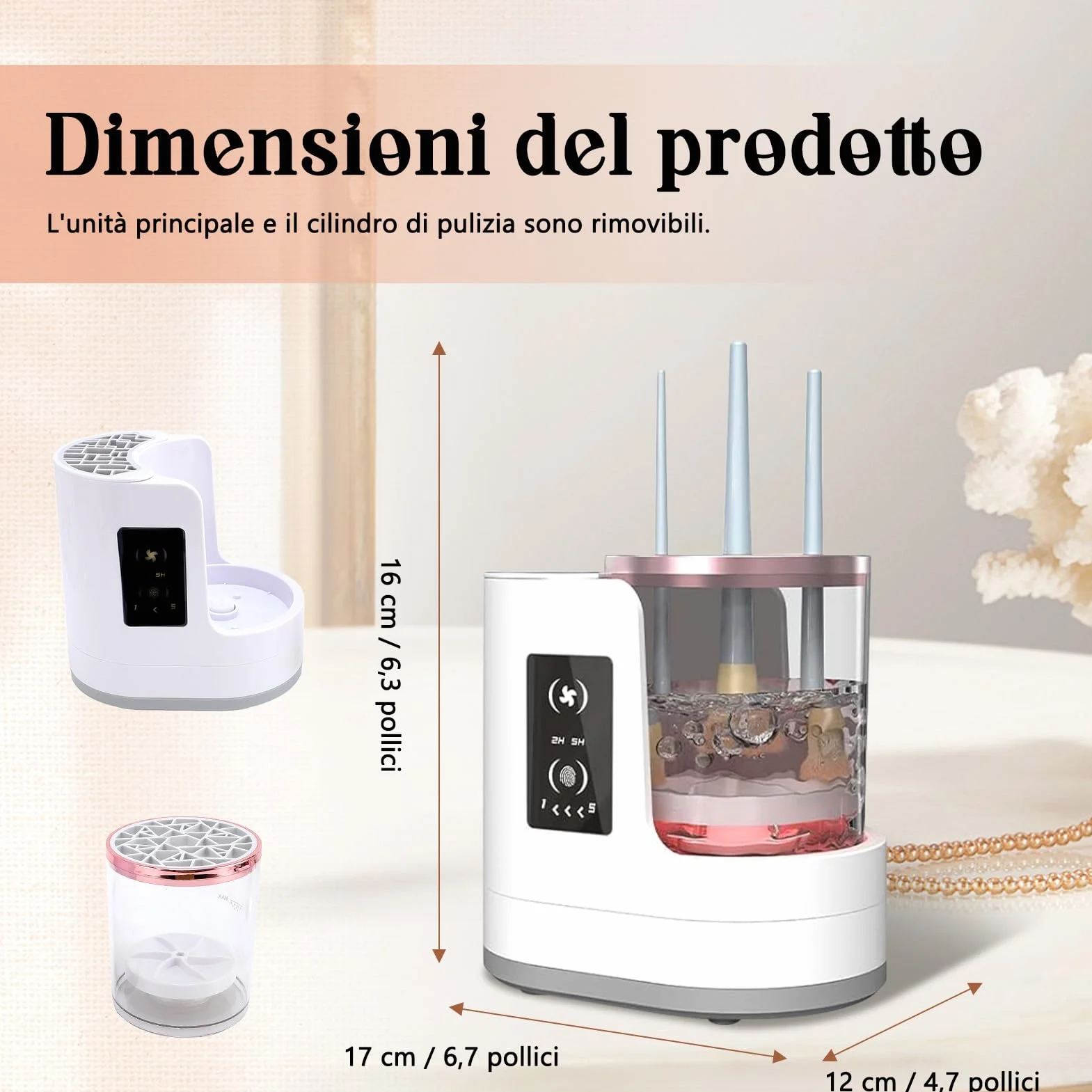 Pulitore Elettrico Automatico 3in1 Pennelli Make-up con Asciugatrice – Macchina Plugin, Includi Stazione Asciugatura & Cura Igienica