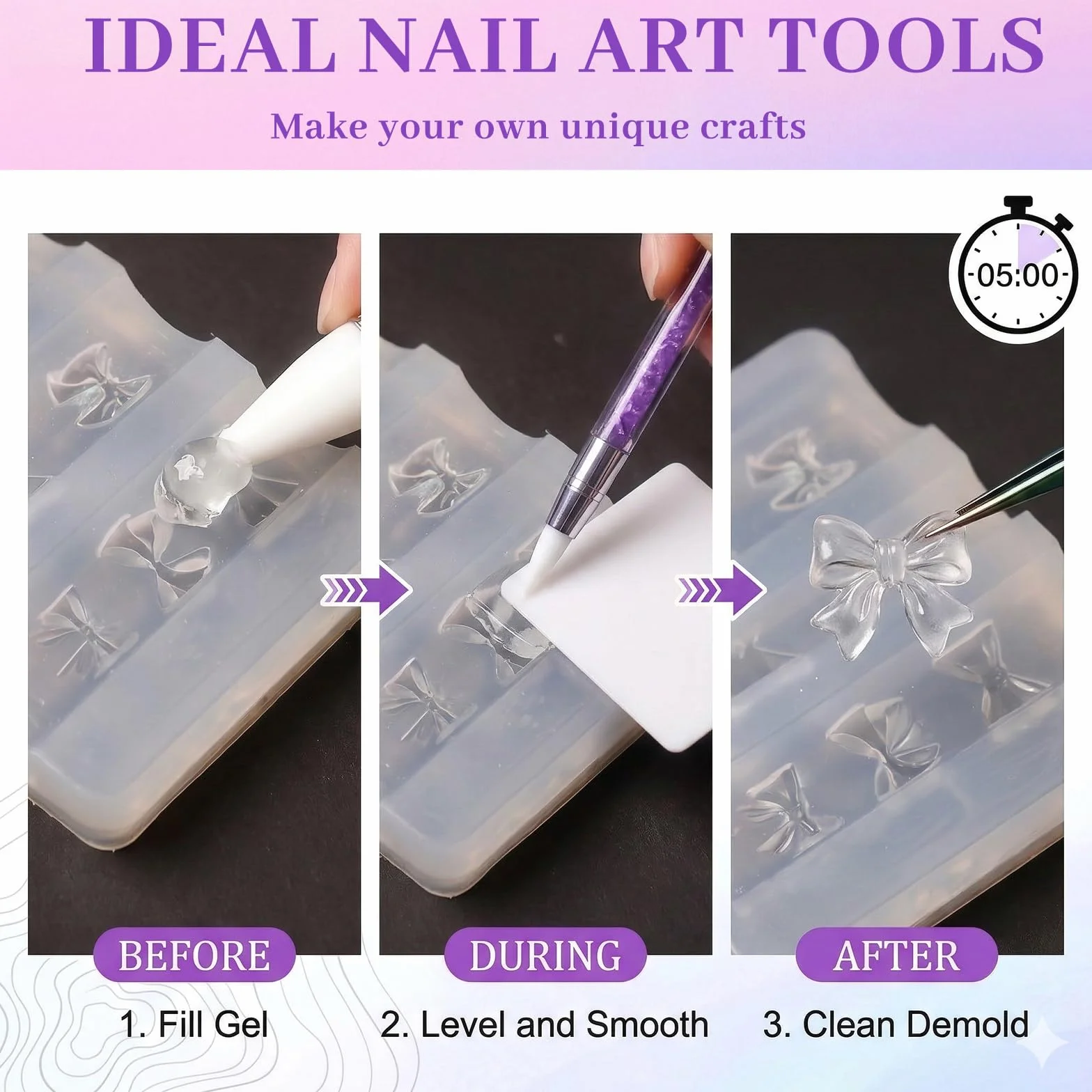 Nails Mold, set da 4 pezzi di timbri per unghie per disegno nail art con stampi in silicone 3D con fiori, stamping templates per unghie