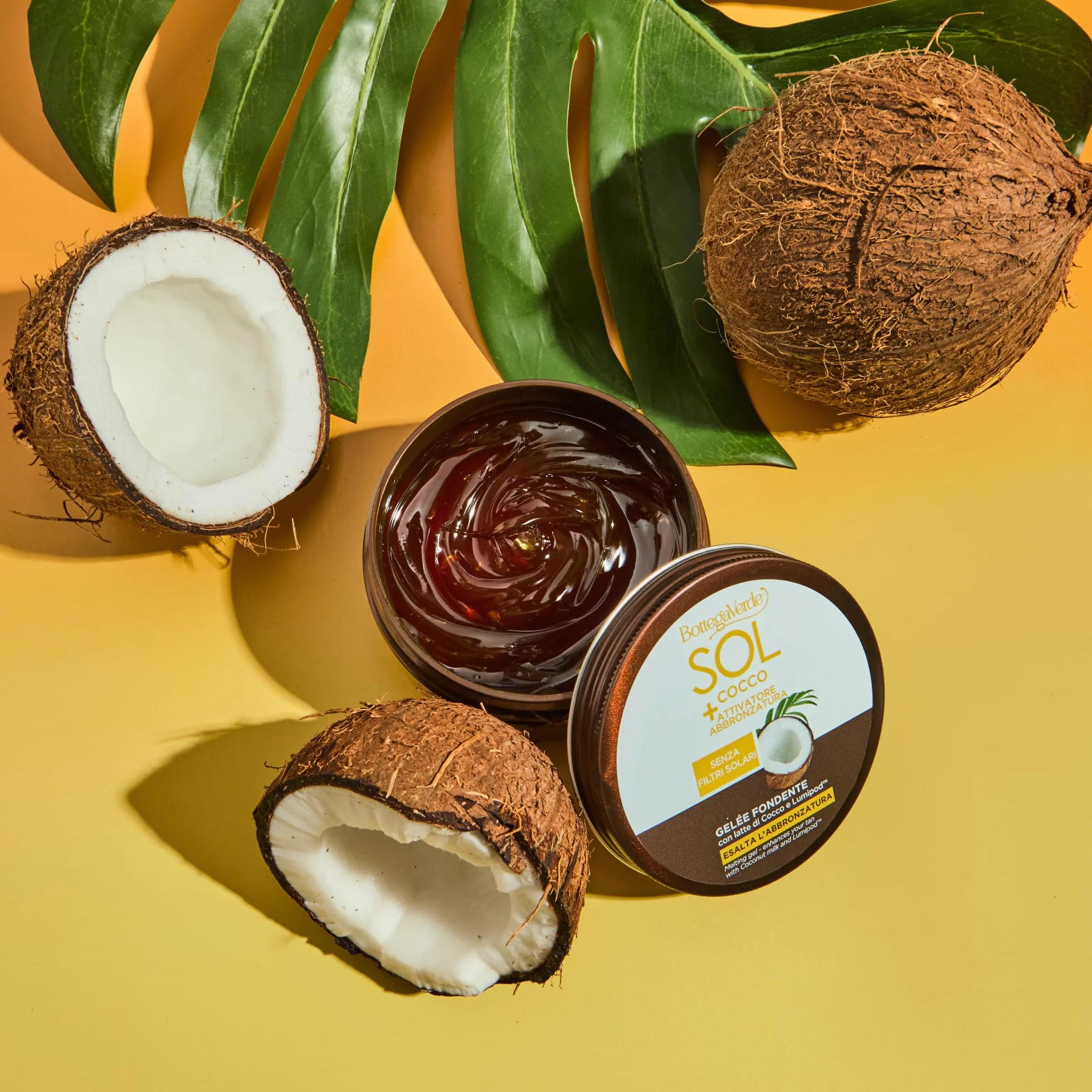 Bottega Verde SOL Cocco Gelée Corpo Attivatore Abbronzatura 150 ml, Senza Filtri Solari, con Latte di Cocco e Lumipod, Intensifica e Prolunga l'Abbronzatura