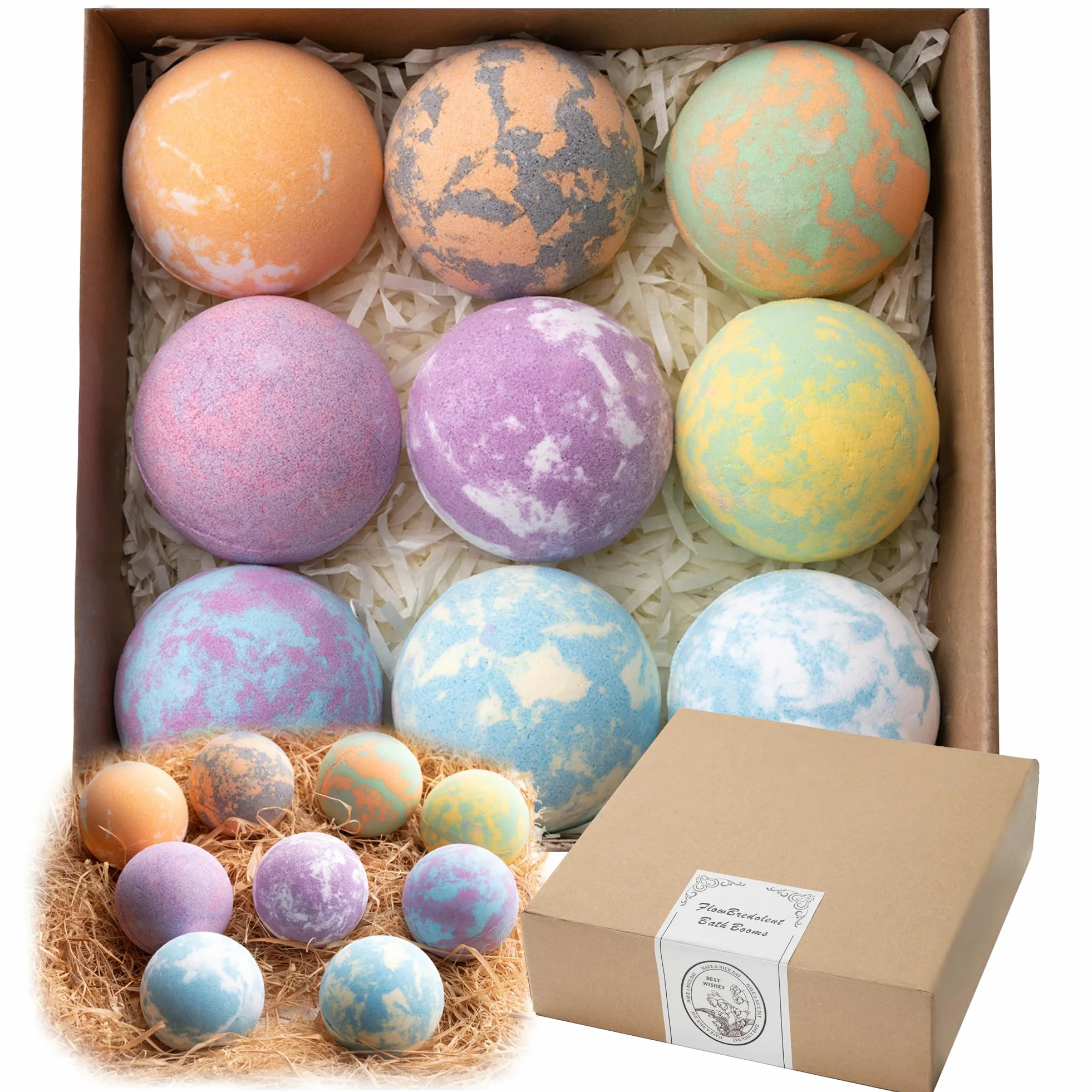 Bomba da bagno da donna, 9 bombe da bagno fatte a mano con oli essenziali naturali e burro di cocco, regalo di Natale per mamma, moglie e fidanzata, fragranze floreali Burb