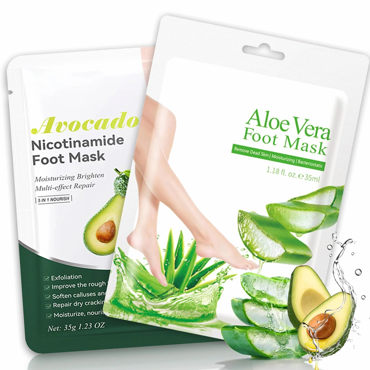 2 Paia Maschera Peeling Piedi, Maschera Esfoliante Piedi, Pedimask Nutriente e Idratante, Riparazione Tallone Ruvido, Rimozione di Calli e Pelle Morta Piedi (Aloe Vera + Avocado)