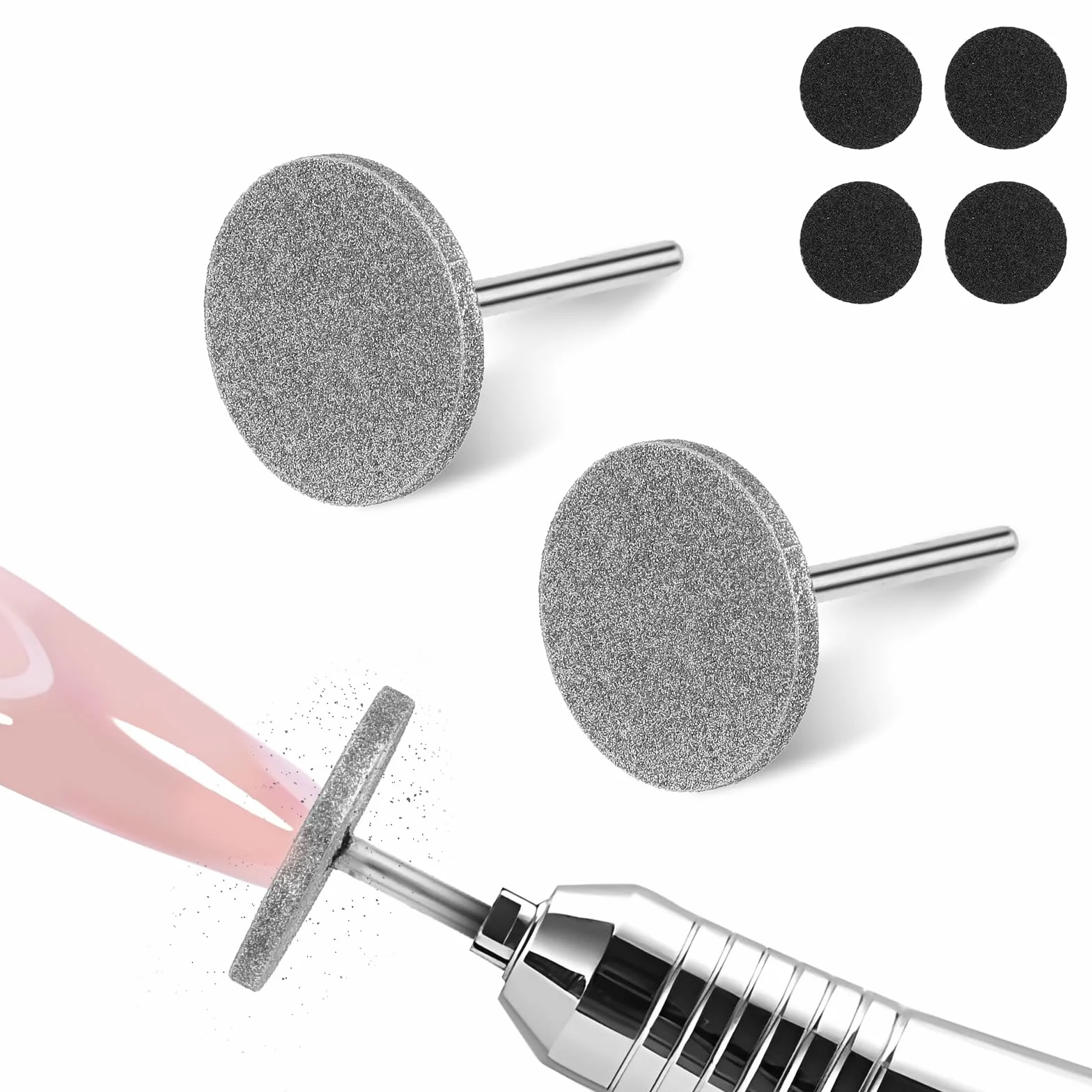 JIEYAO Punte per fresa per unghie, 2 pezzi, disco abrasivo per manicure con 4 levigatrice per piedi da 20 mm, carta vetrata professionale, per pedicure in gel acrilico (#107)
