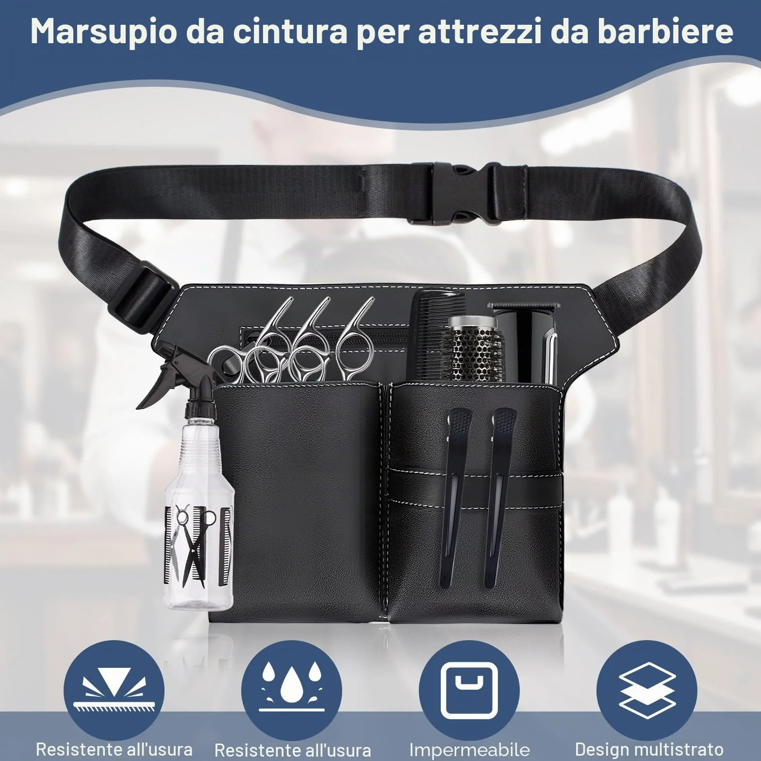 Borsa per forbici da parrucchiere, in pelle PU, marsupio con cintura, forbici professionali e fondina per pettine, borsa porta attrezzi da parrucchiere, per saloni, spa e parrucchieri