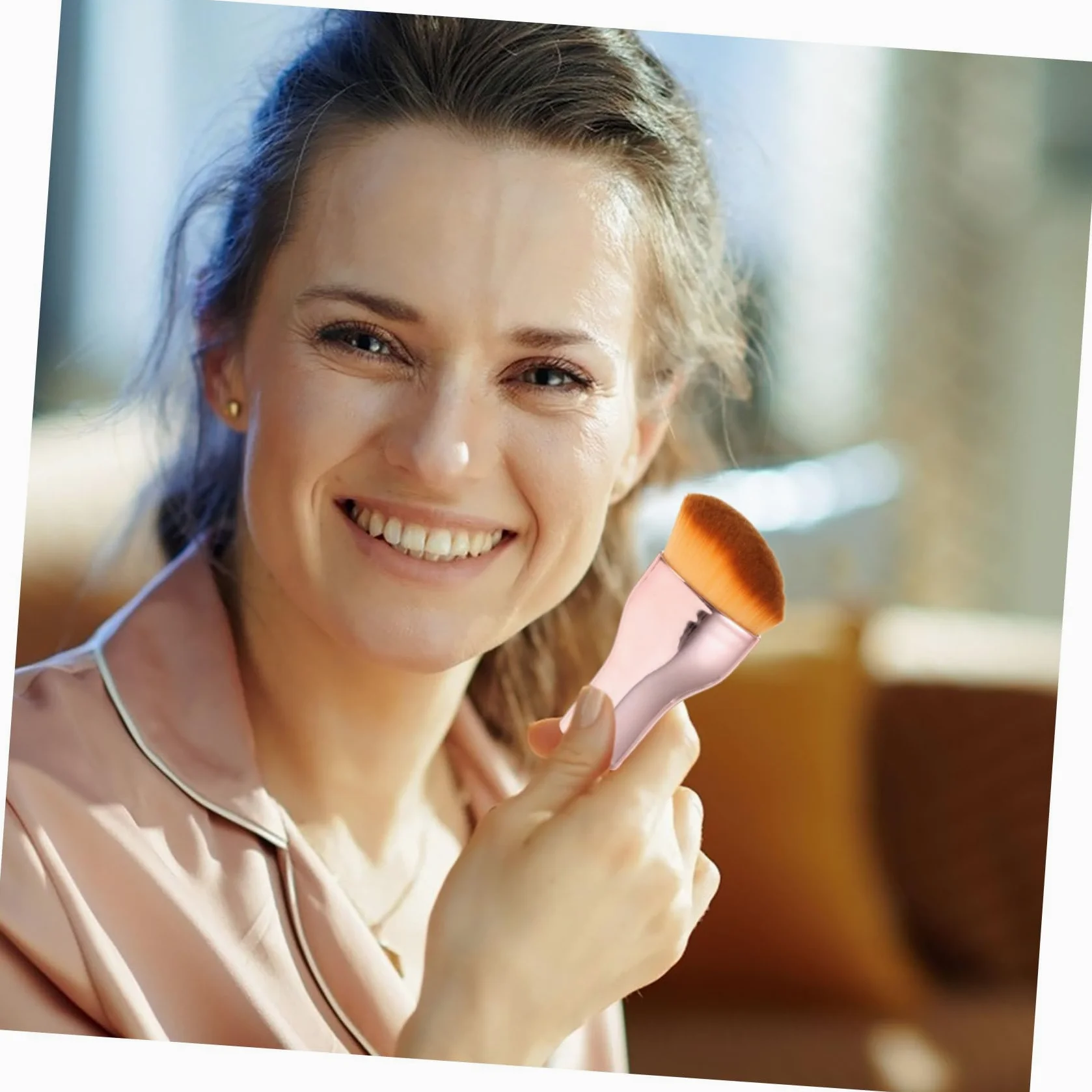 Healeved 5pezzi Pennello Per Fondotinta Portatile Pennello Da Trucco Compatto Per Donnper Applicazione Di Fondotinta Liquido e Makeup Uniforme Facile Da Pulire Per Viaggi
