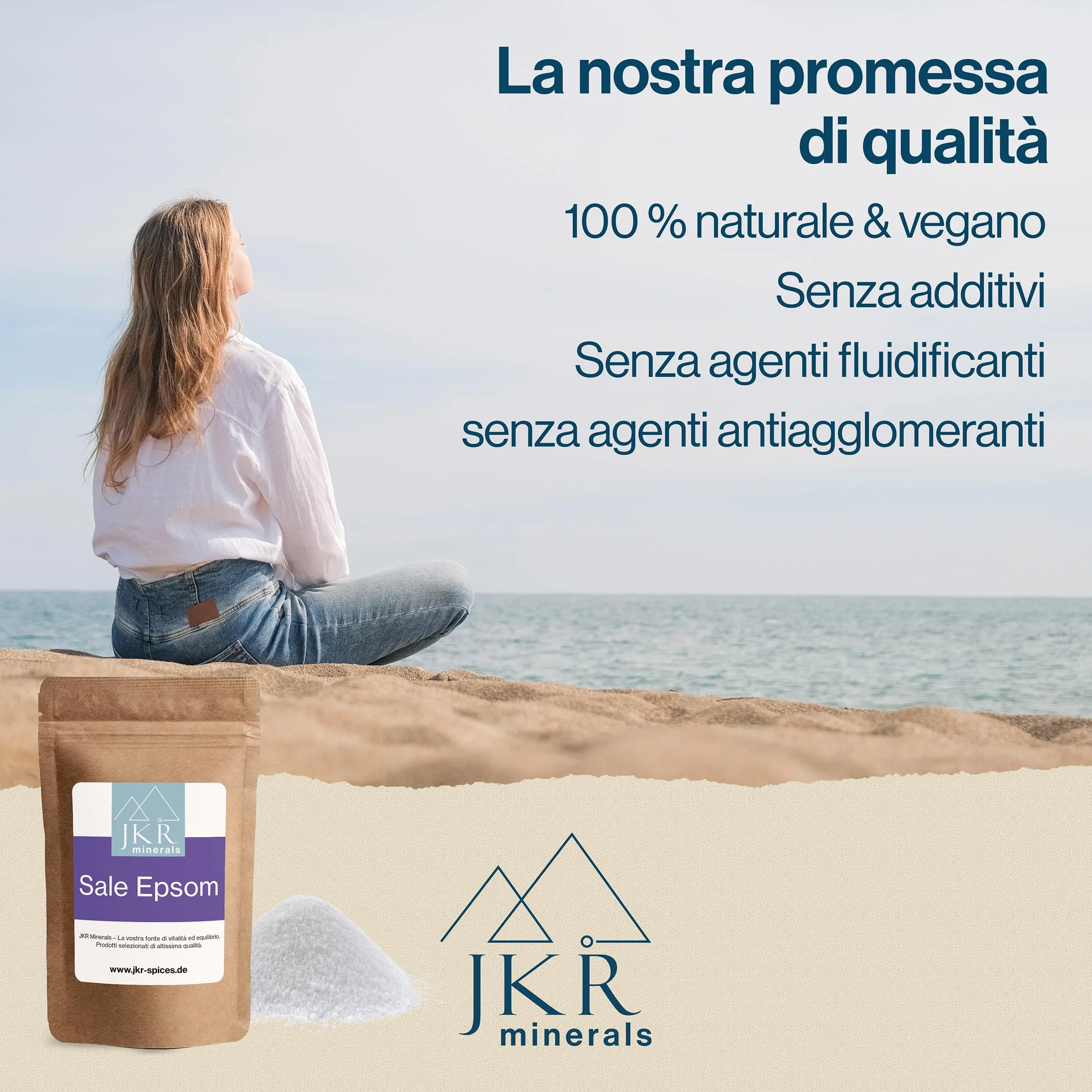 JKR Spices Epsom Salt 200g | Sale di Epsom per uso alimentare | Solfato di magnesio per uso alimentare | MgSO4 in sacchetto richiudibile neutro al CO²