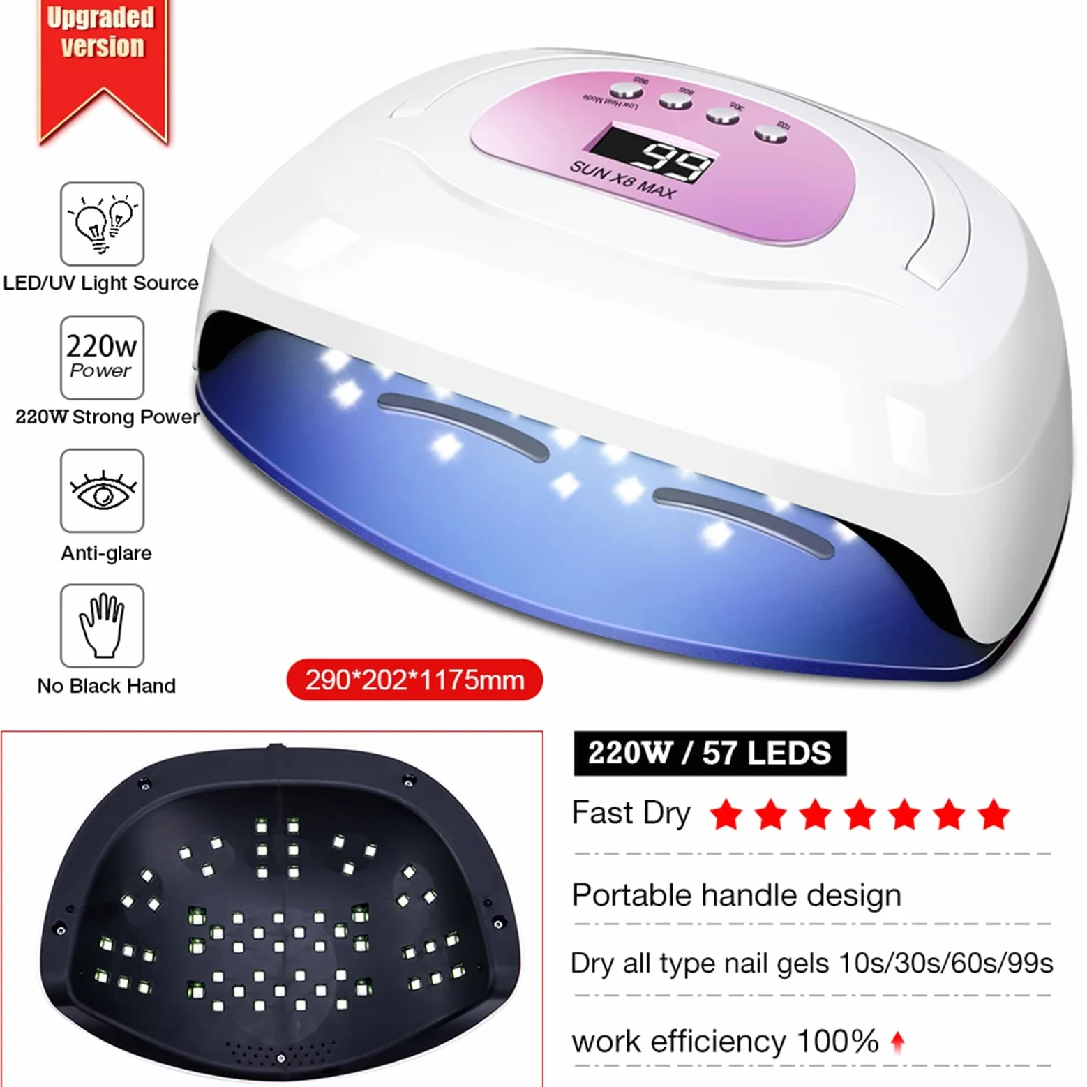 ZYC Asciugacatura a Secco rapido Potente 150 W 57 Lampada UV Lampada UV Aggiornamento Lampada per Unghie Grande Lampada per Unghie Lampada Professionale per secchezzature