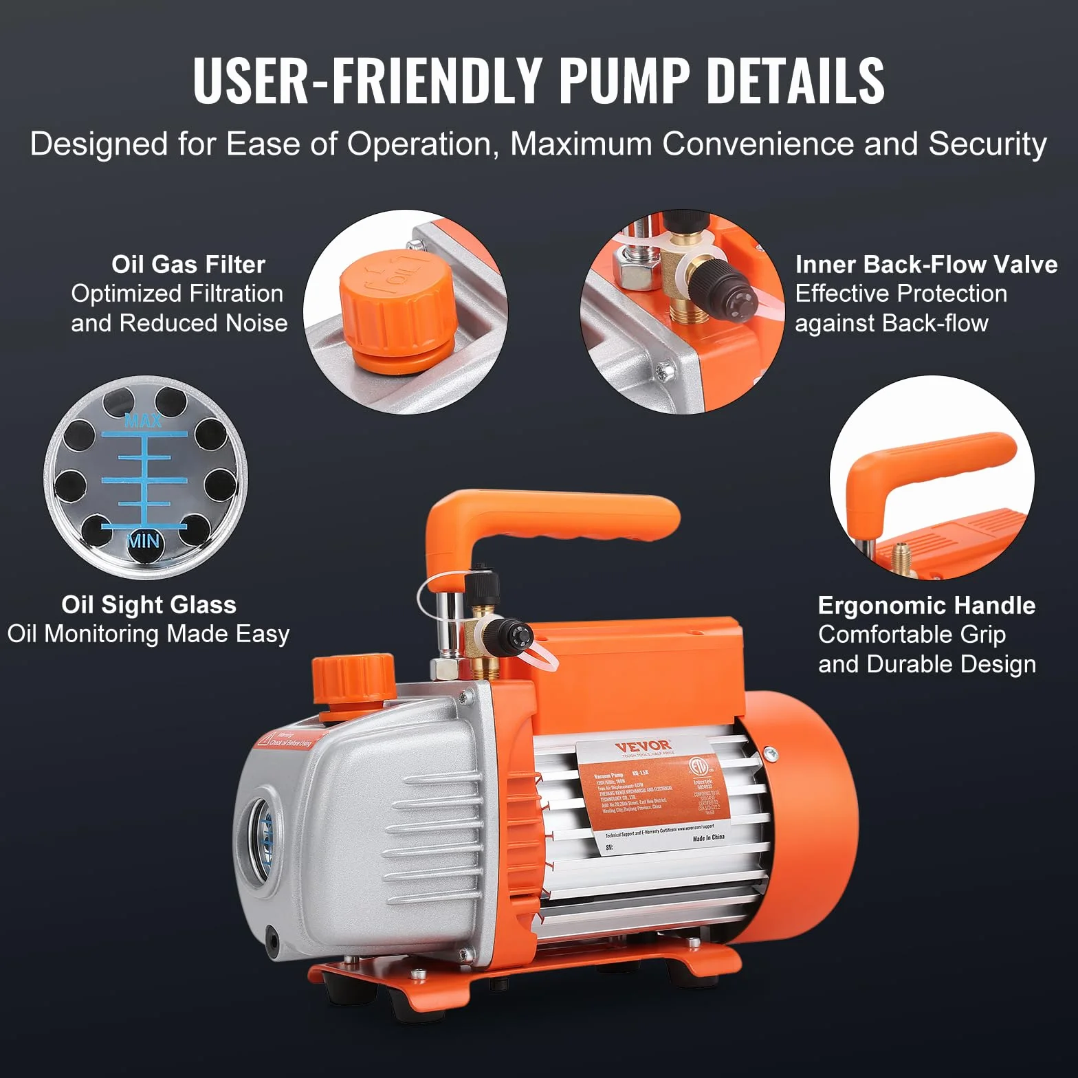 VEVOR Kit Pompa a Vuoto Monostadio 180W 4 CFM 55-276 bar 5 Pa per Aria Condizionata HVAC