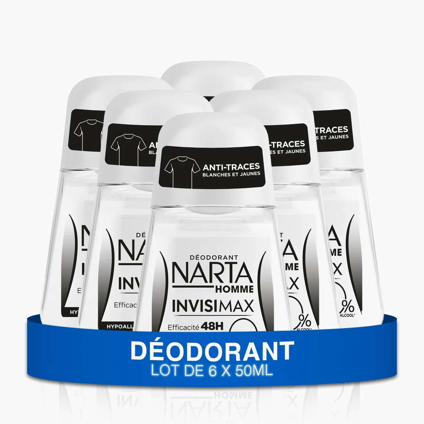 Narta - Deodorante da uomo a sfera - Invisimax Efficienza 48h Senza Alcol Ipoalergenico - Confezione da 6 x 50ml