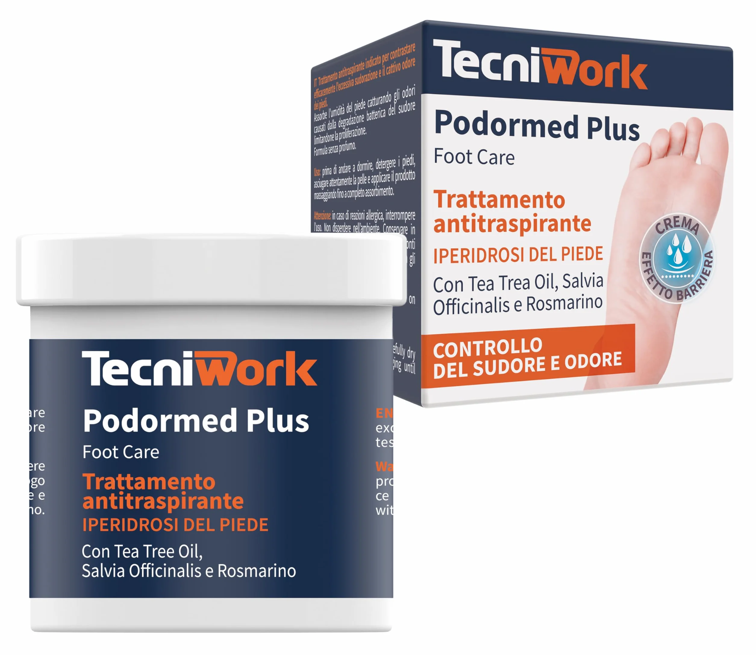 Podormed Plus Crema Antitraspirante Piedi 75 ml Tripla Azione Barriera Assorbente Igienizzante Tea Tree Salvia Rosmarino