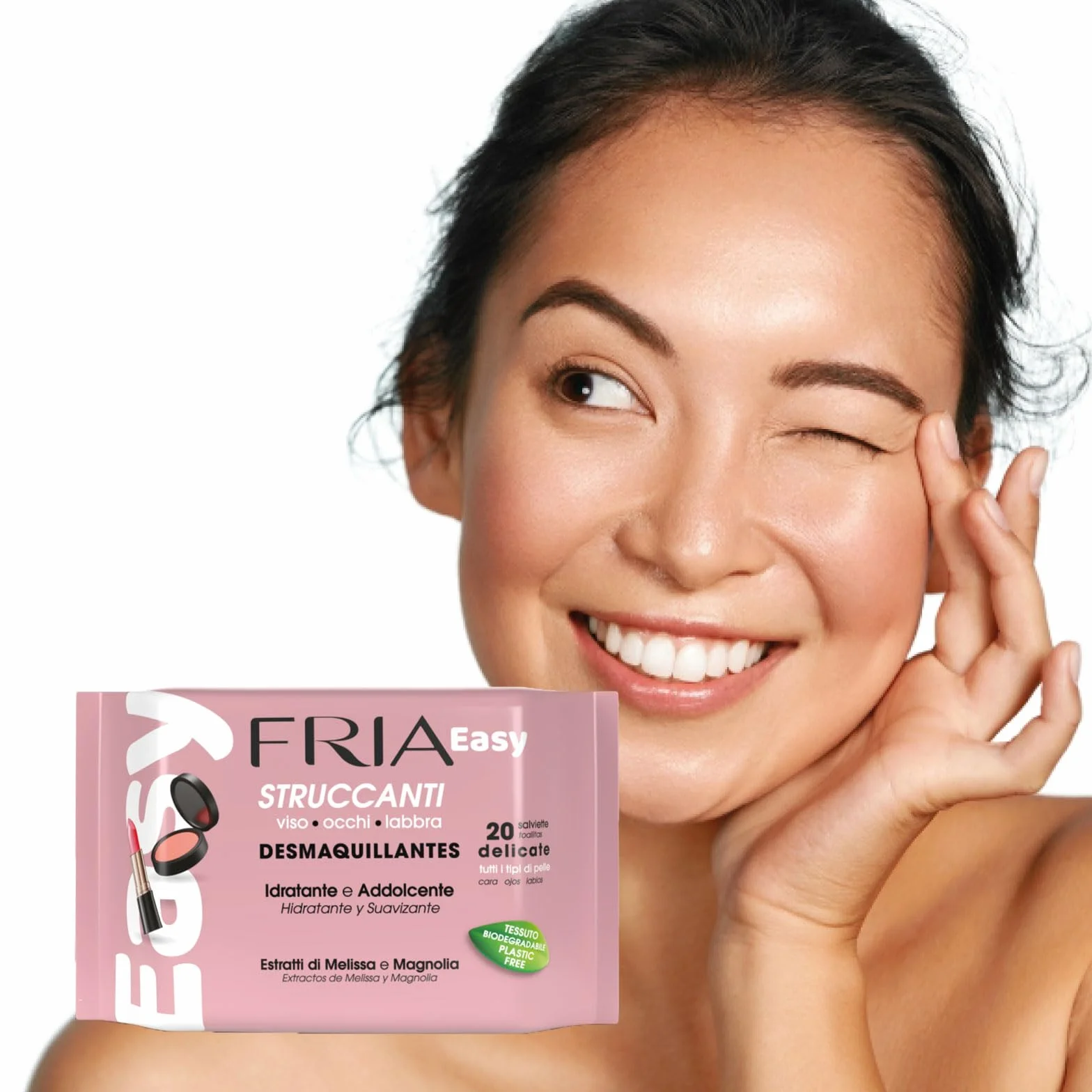 Fria Easy Salviette Struccanti, con Estratti di Melissa e Magnolia ad Effetto Idratante e Addolcente sulla Pelle, Dermatologicamente Testate, Confezione da 20 Salviette