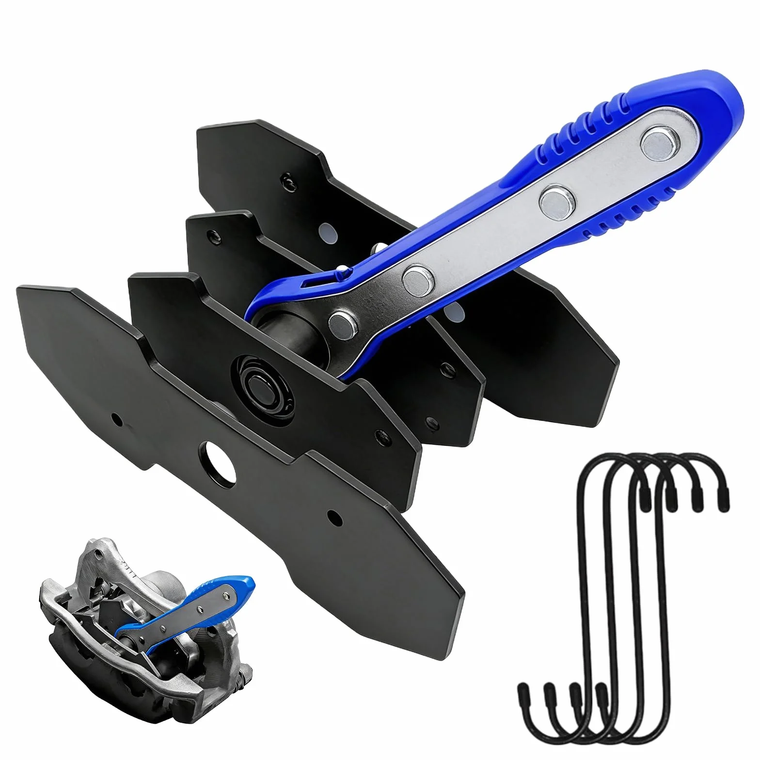 Pinza freno a cricchetto: pistone del freno con funzione a cricchetto, set con 4 ganci di ricambio universali per riparazioni dei freni auto