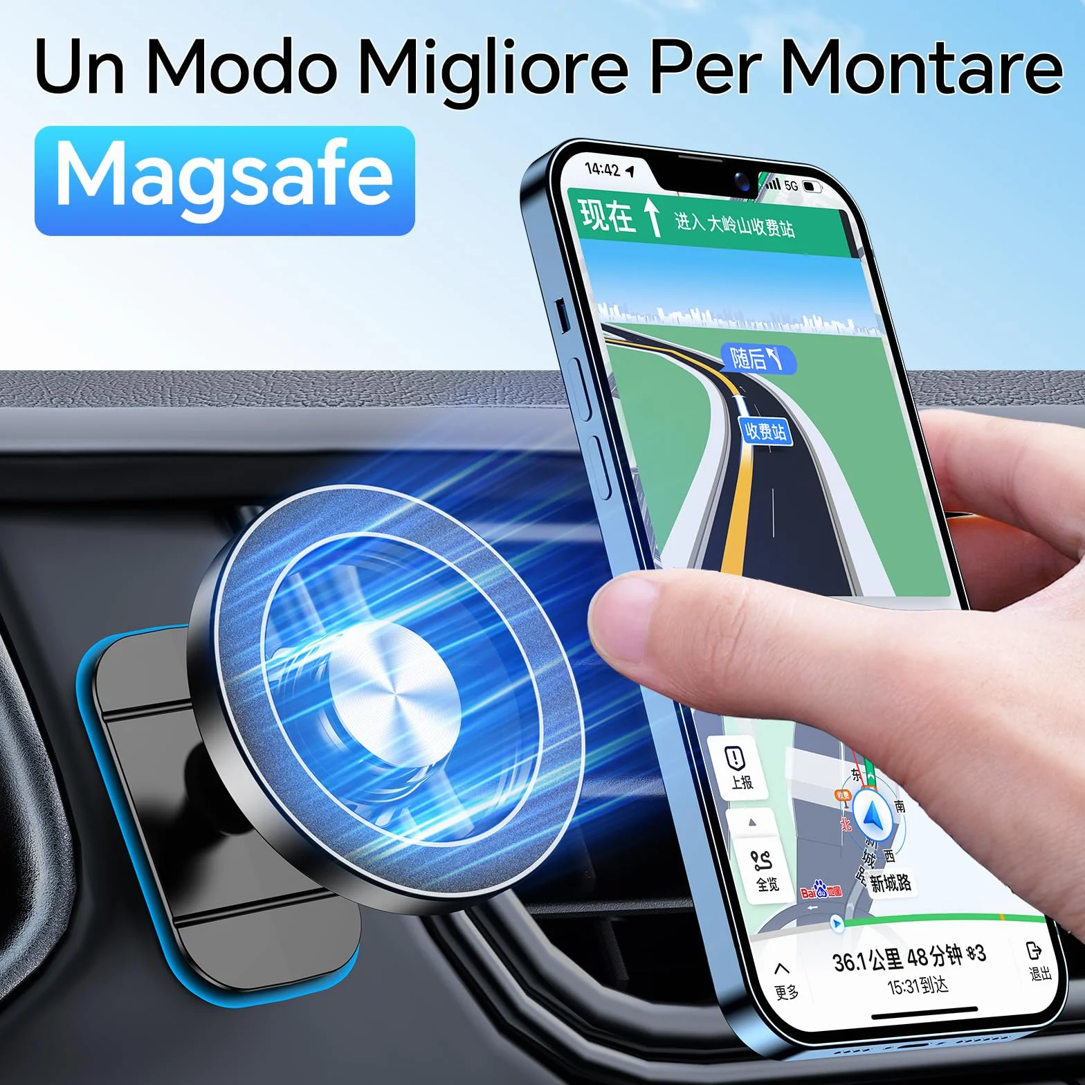 Coolpow Porta Cellulare Auto Magsafe 20 Potente Magnetico 360° Supporto Telefono Cruscotto Presa d'Aria Compatibile iPhone 17 Nero
