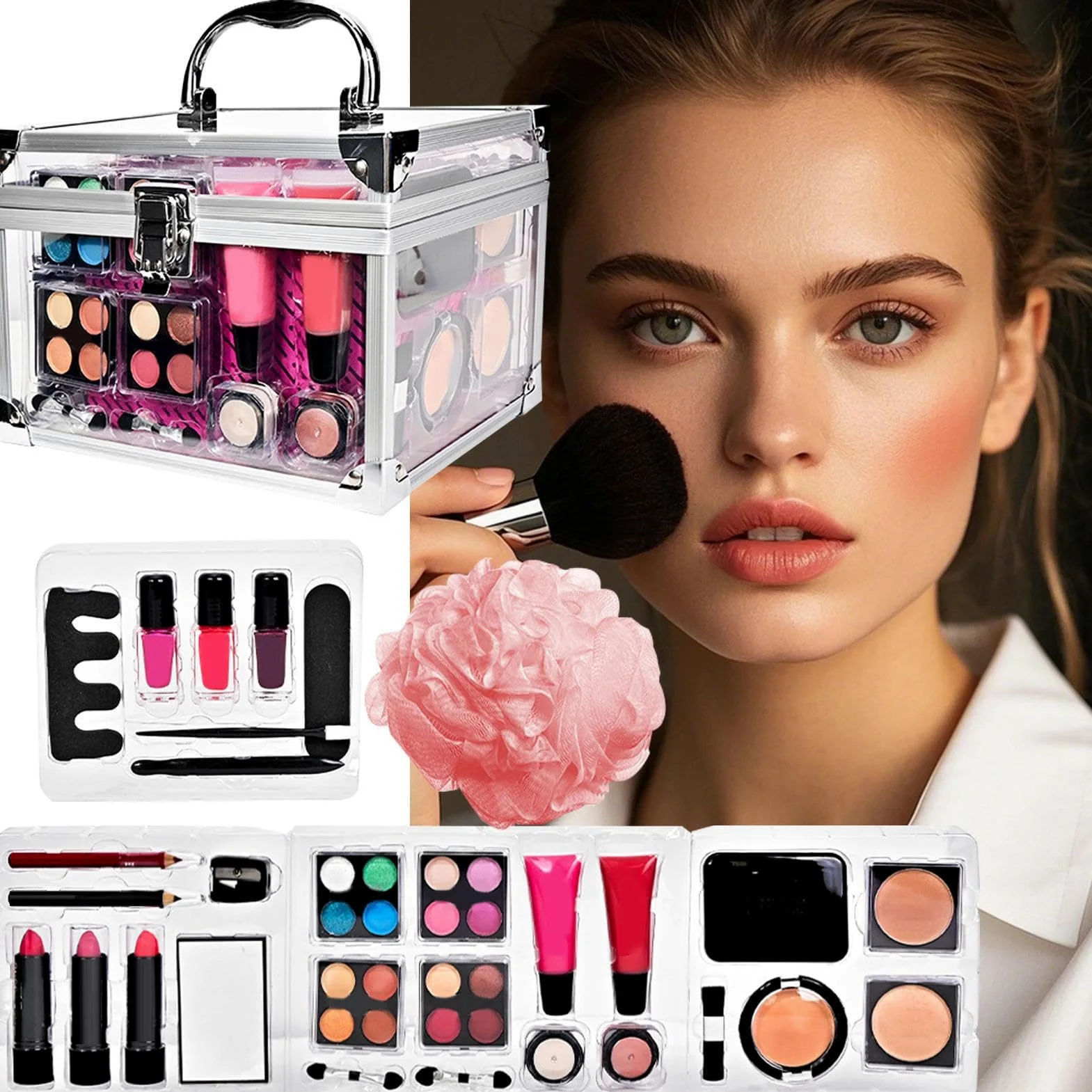 Set Trucco Completo Kit Trucco Palco Portatile | Astucci Cosmetici Per Adolescenti Viaggio Quotidiano Matrimonio Teatro Sposa