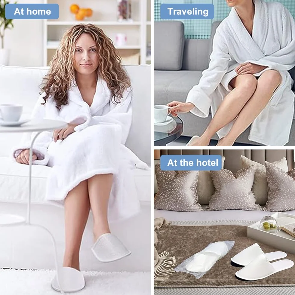 KARELLS Pantofole Usa e Getta Antiscivolo,2 Paia Pantofola SPA Pantofole Hotel Monouso,Pantofole Casa Confortevoli,con 1 Asciugamani Compressi,Comfort Chiuse,Ideali per Hotel, Spa e Centri Benessere