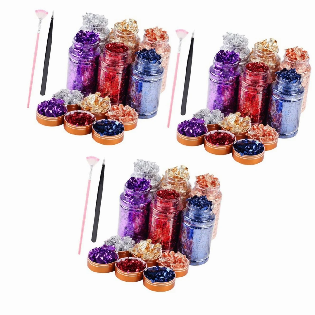 3 Set Lamina D'oro Per Nail Art Paillettes Per Unghie Lamina Glitter Per Unghie Scaglie Di Lamina Per Unghie Pigmento Per Unghie Decalcomanie Per Unghie Foglia D'oro Dipinto
