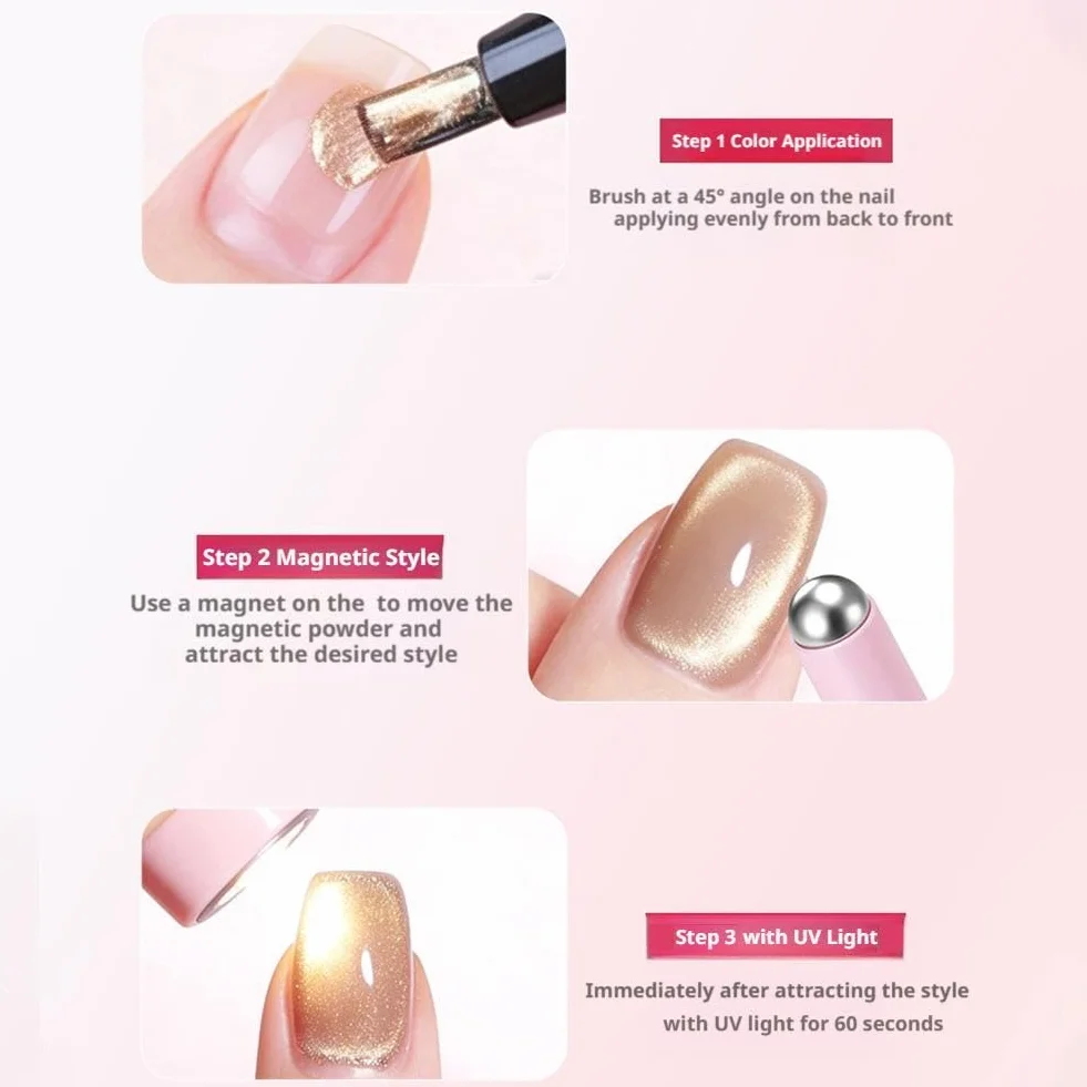 Penna per nail art 7 in 1 Cat Eye, smalto gel magnetico con magnete integrato, blocco Ccolor a lunga durata, pennello tutto in uno, formula autolivellante, portatile per principianti, 3 g (02)
