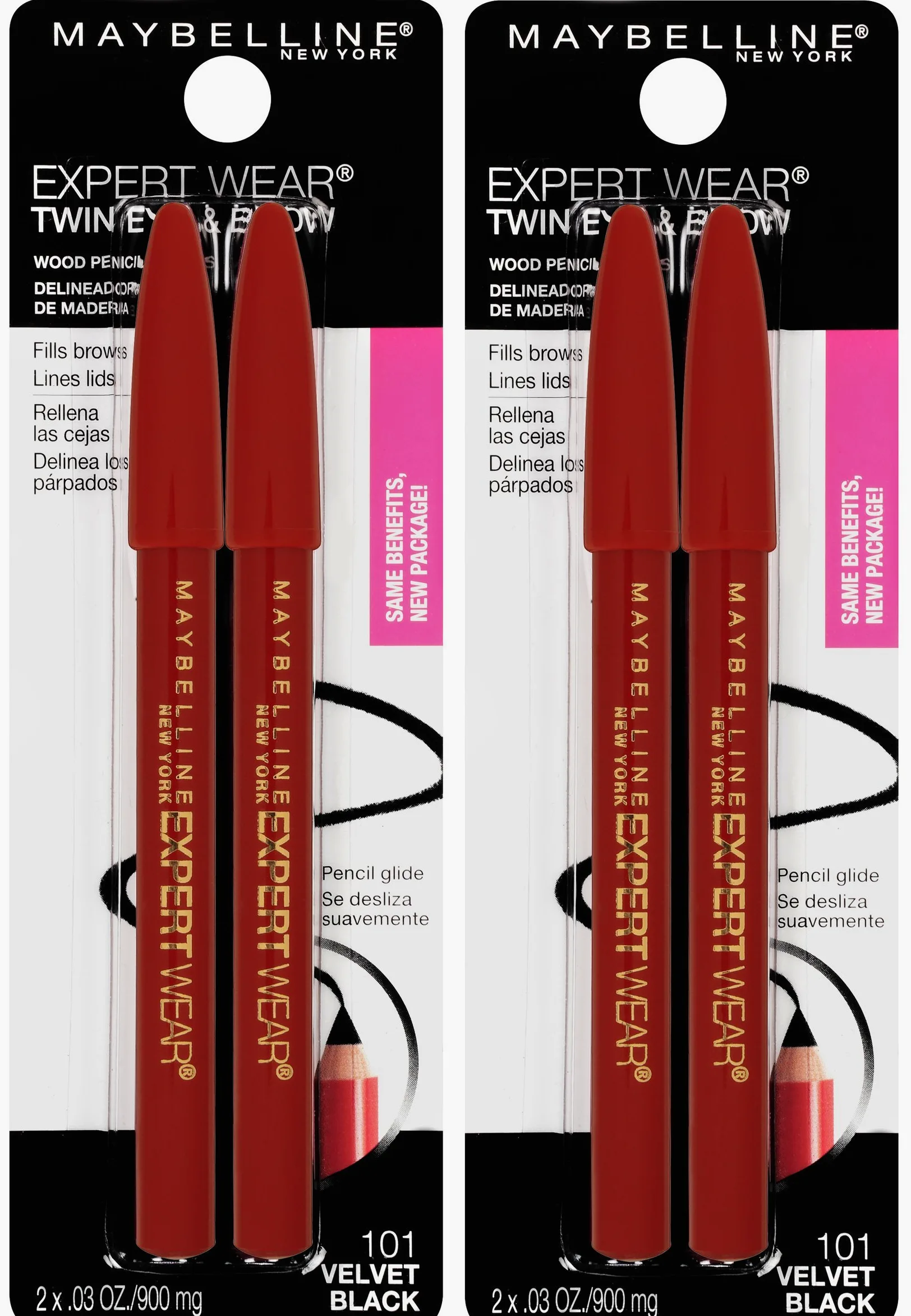 Maybelline New York Expert Wear Twin Brow & Eye Matite Makeup, Velvet Black, 2 Conteggio Twin (totale 4 pennelli)