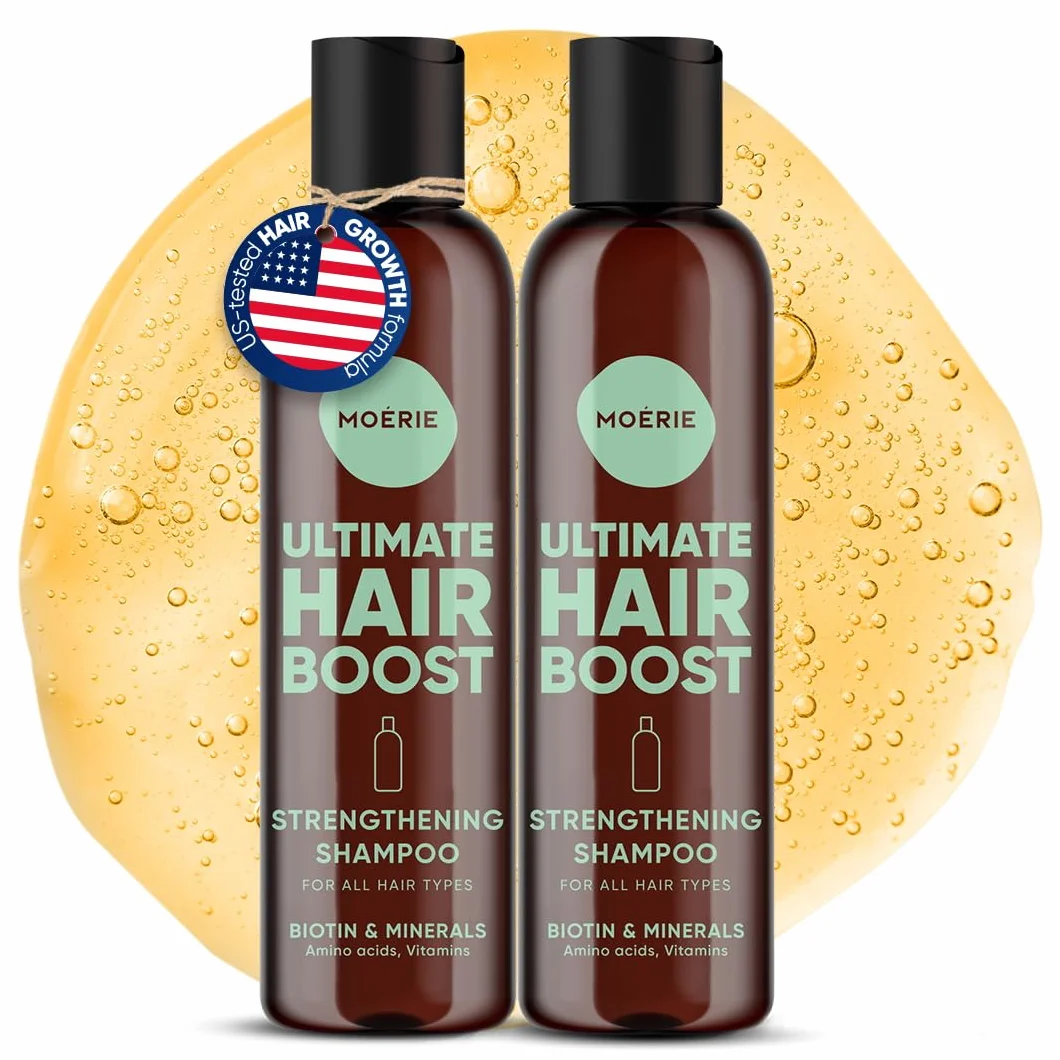 Moérie shampoo crescita capello premium per lunghi e folti, volumizzante vegan-friendly senza parabeni o silicone per tutti, shampoo anticadulla uomo e donna (250 ml) x2