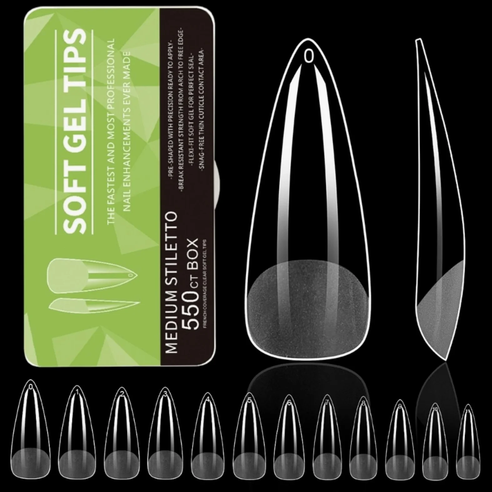 550PCS Chiaro Gel Nail Tips Copertura Completa Morbido Acrilico Press On Estensioni Manicure Professionale Per Salone E Uso Domestico Chiodo A Forma di Mandorla