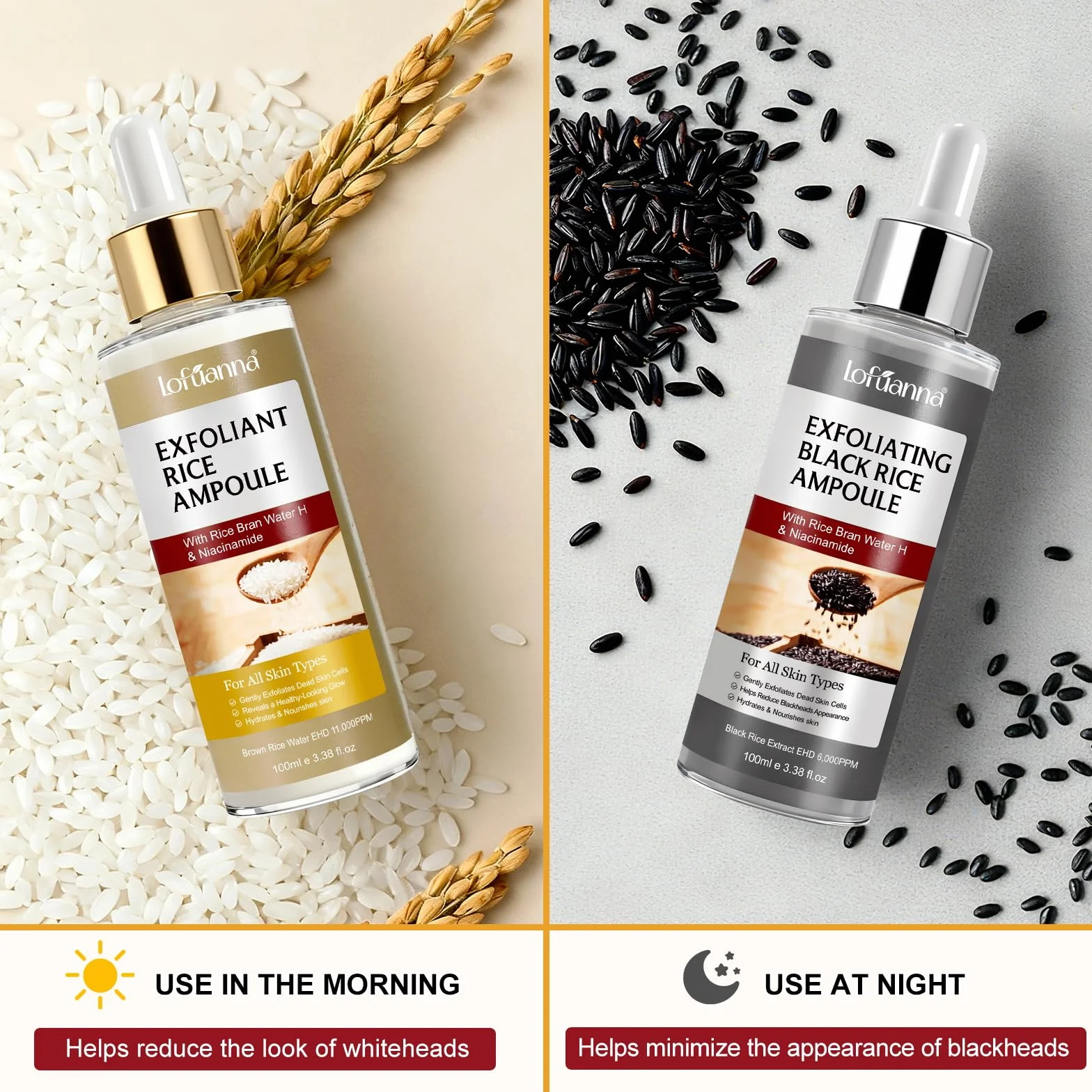 Siero Coreano Esfoliante al Riso Skincare,Peeling Viso Riso 100ml+ Riso Nero 100ml,Esfoliante Delicato con AHA BHA e Niacinamide, Rimuove Cellule Morte,Riduce Pori e Punti Neri,Pelle Liscia e Luminosa