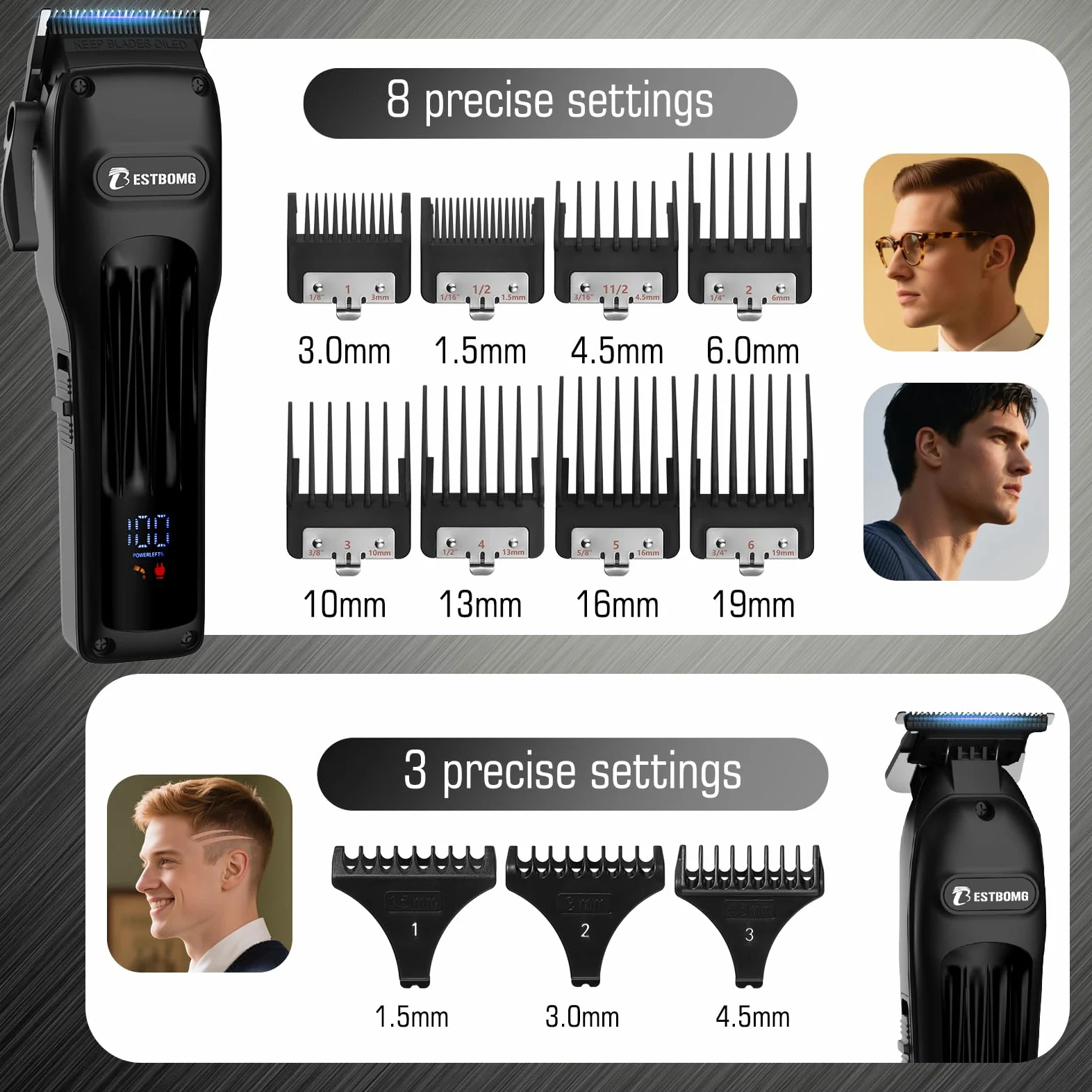 Set di tagliacapelli da uomo, tagliacapelli professionale, tagliacapelli e rasoio ricaricabile, lama a T in metallo, display a LED, kit per taglio capelli da barbiere per uomini e regali (808A-nero)